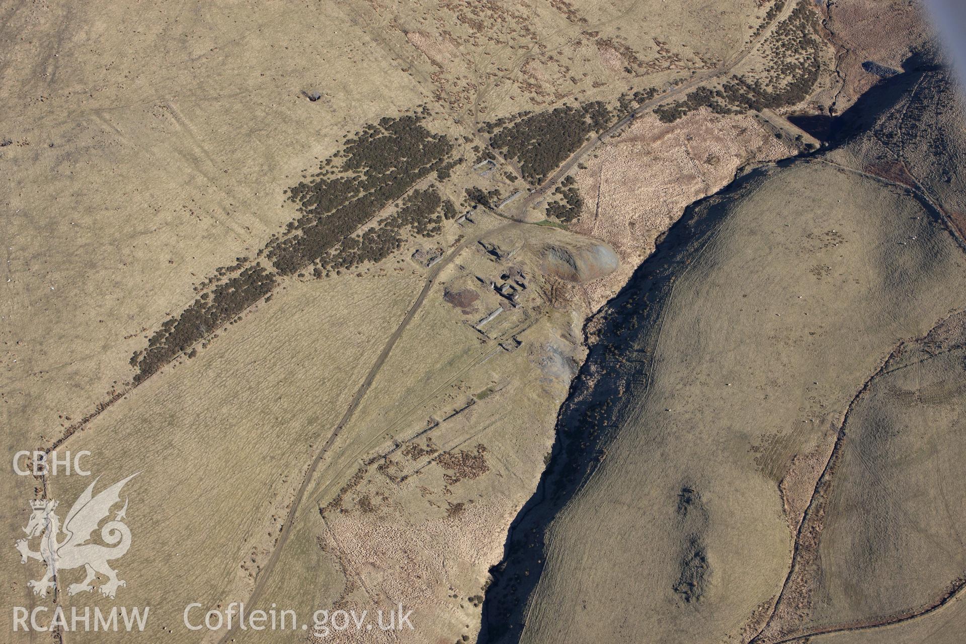 RCAHMW colour oblique photograph of Blaen Ceulan lead mine. Taken by Toby Driver on 08/03/2010.
