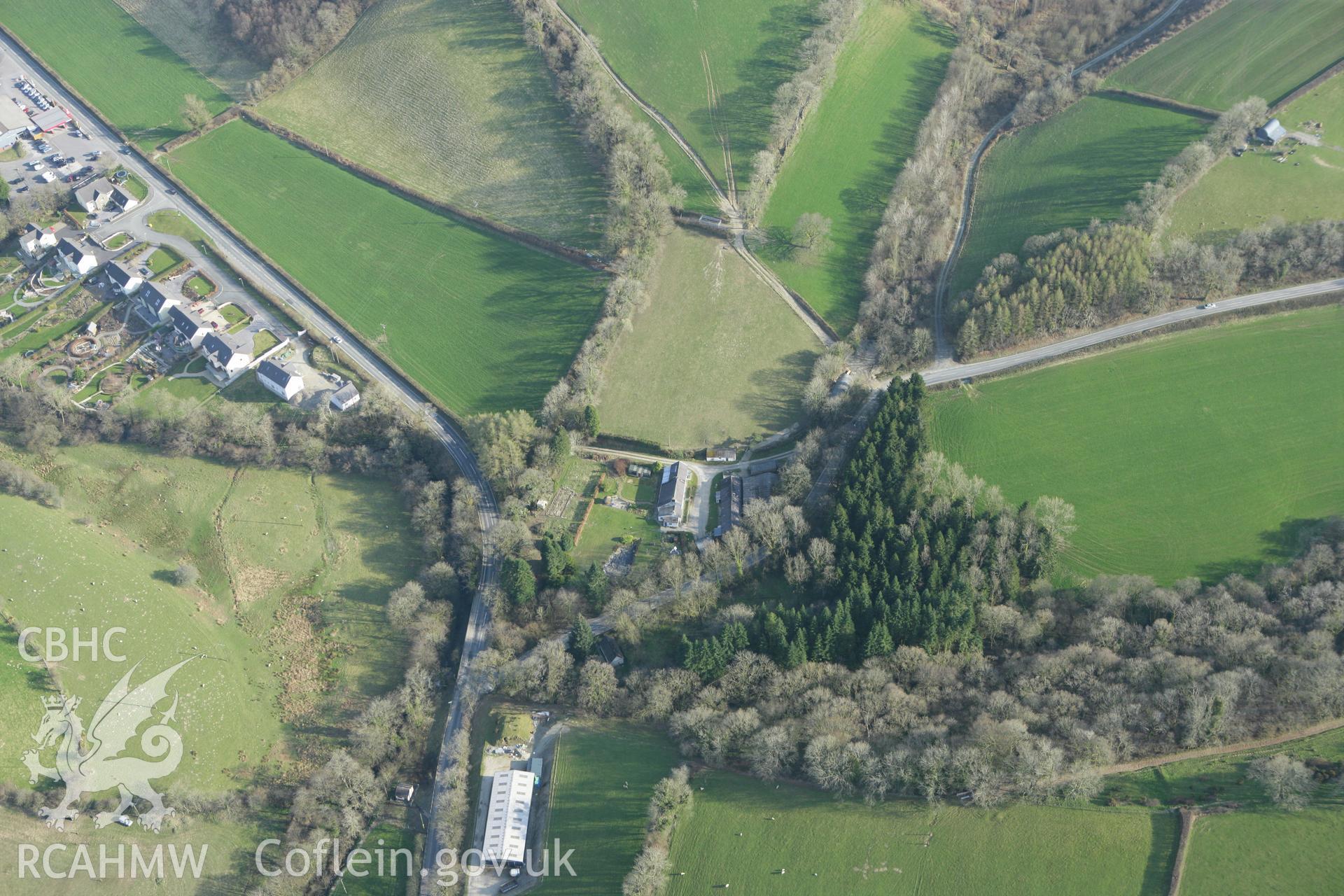 RCAHMW colour oblique aerial photograph of anti-invasion defences, Pillbox (Type Fw3-24), Cynwyl Elfed. Taken on 13 April 2010 by Toby Driver