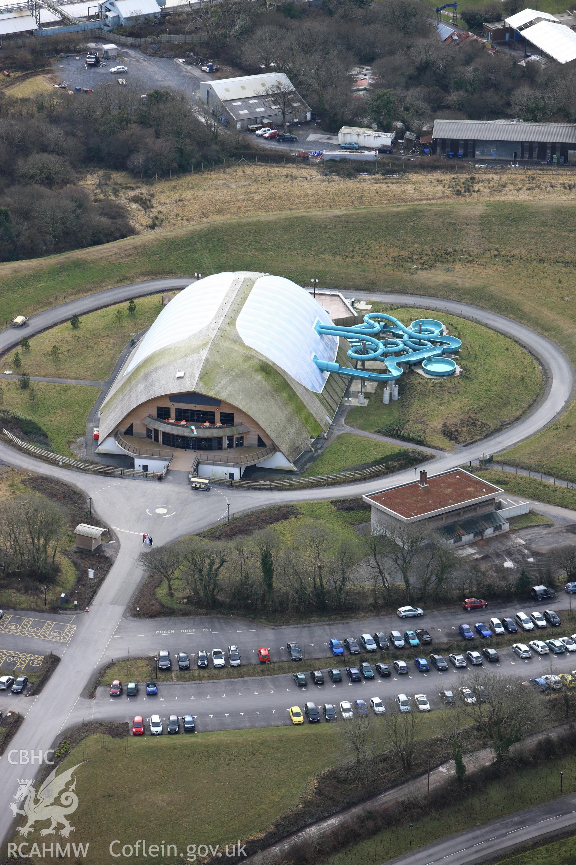 RCAHMW colour oblique photograph of Bluestone Holiday Village, Blue Lagoon centre. Taken by Toby Driver on 02/03/2010.