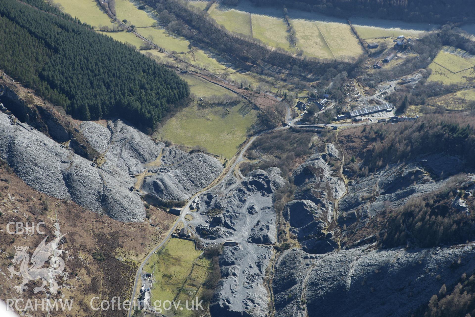 RCAHMW colour oblique photograph of Aberllefenni slate quarry. Taken by Toby Driver on 08/03/2010.