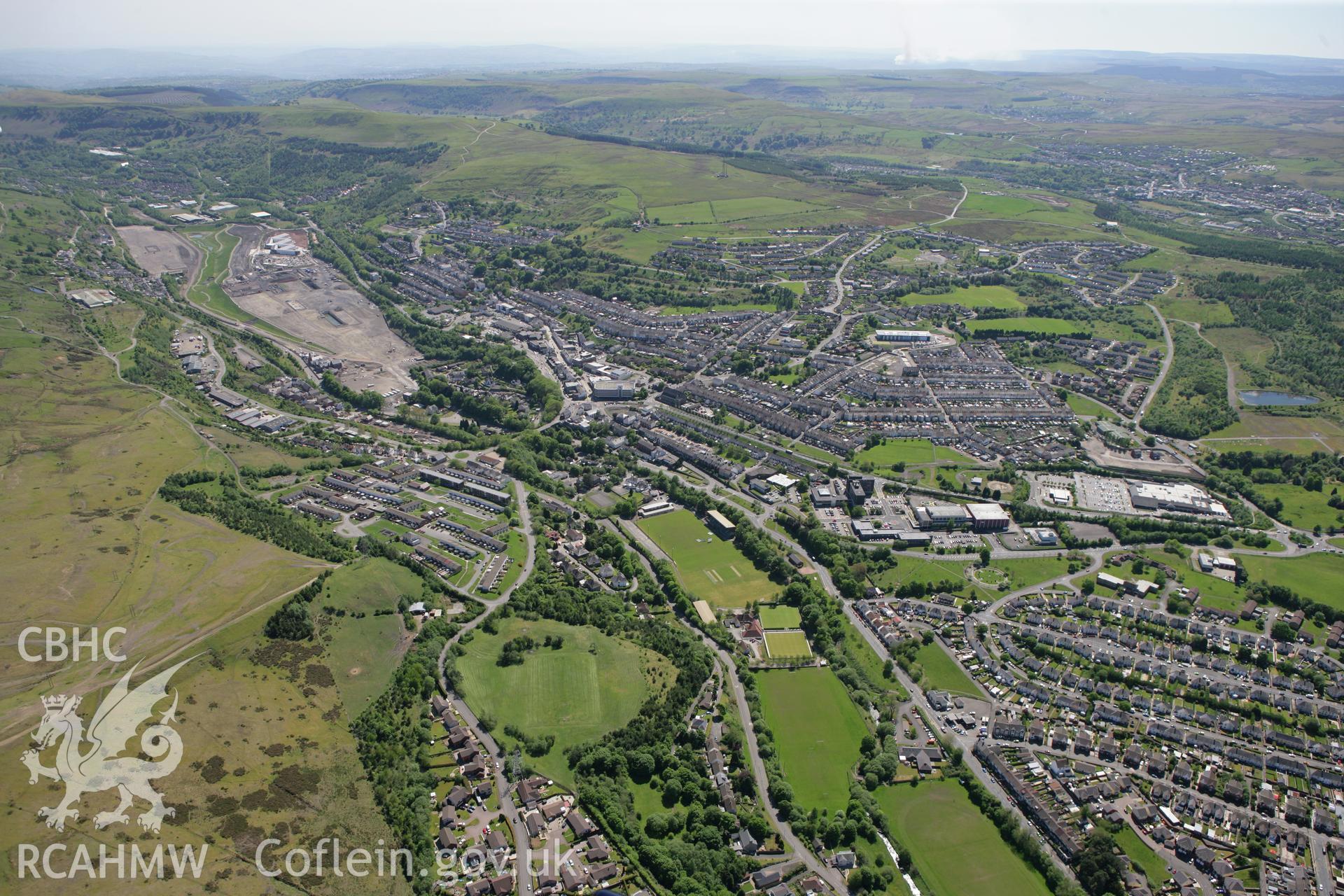 RCAHMW colour oblique photograph of Eugene Cross Park, Ebbw Vale. Taken by Toby Driver on 24/05/2010.