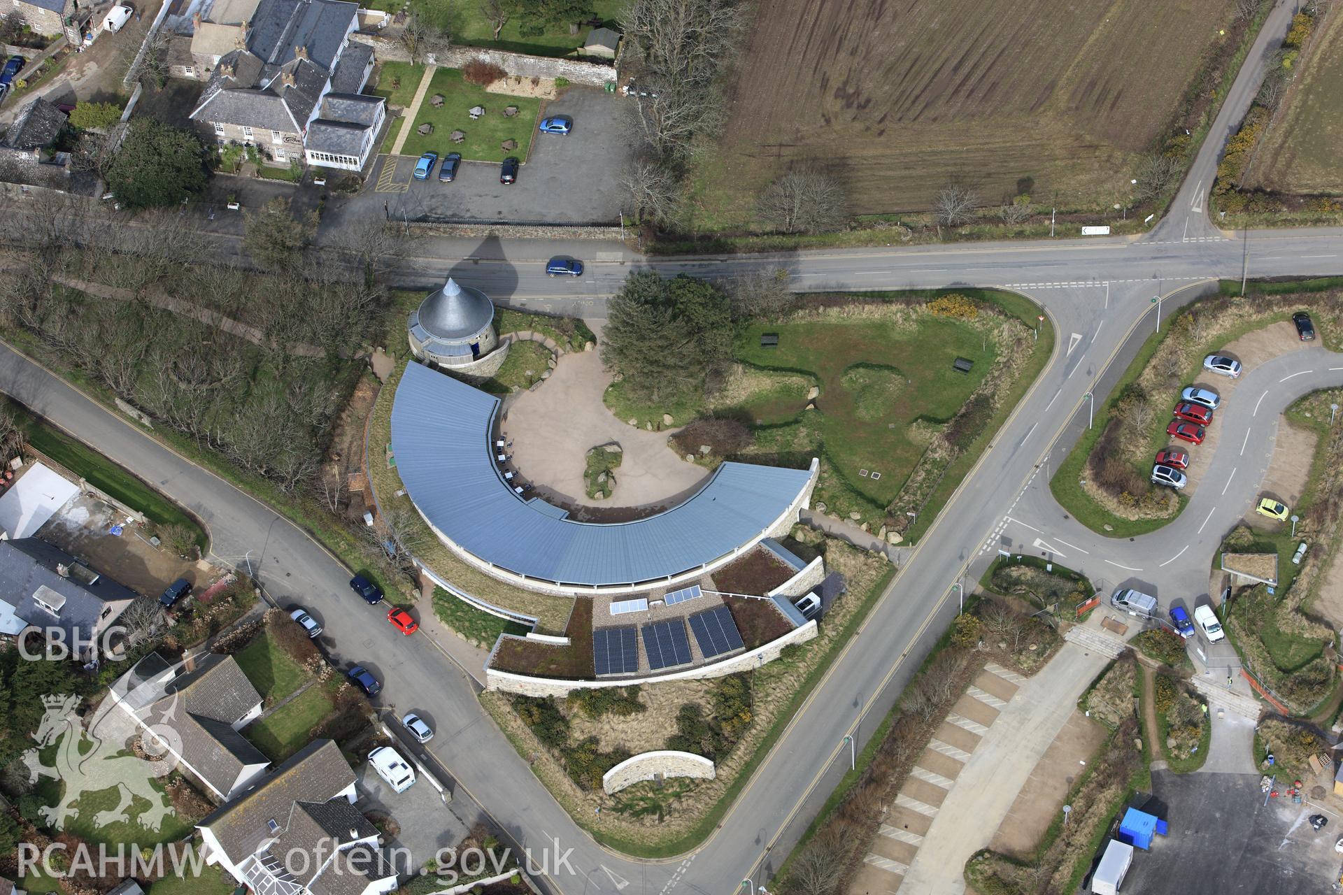 RCAHMW colour oblique aerial photograph of St David's Visitor Centre, Oriel y Parc Landscape Gallery. Taken on 02 March 2010 by Toby Driver