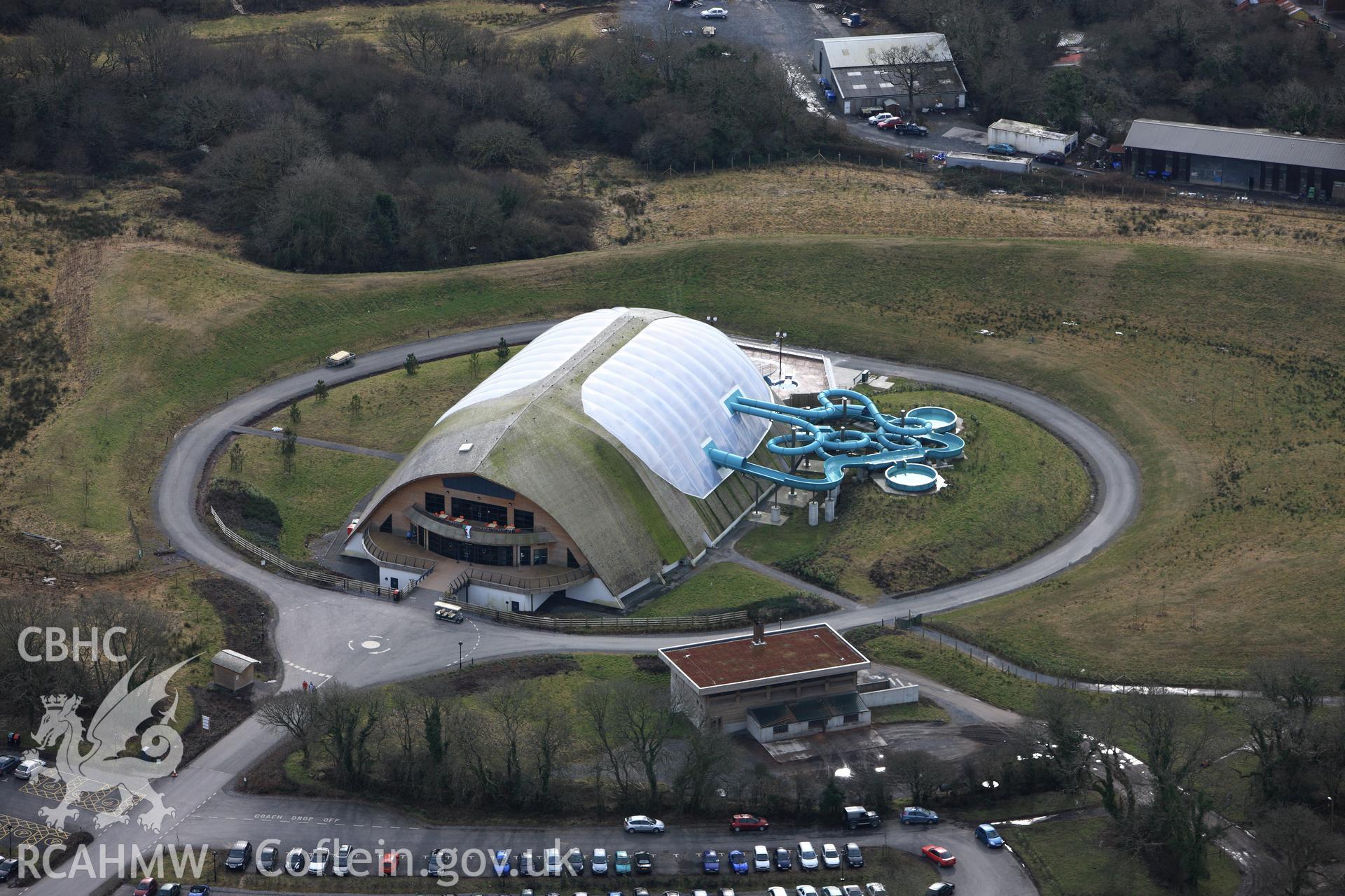 RCAHMW colour oblique photograph of Bluestone Holiday Village, Blue Lagoon centre. Taken by Toby Driver on 02/03/2010.