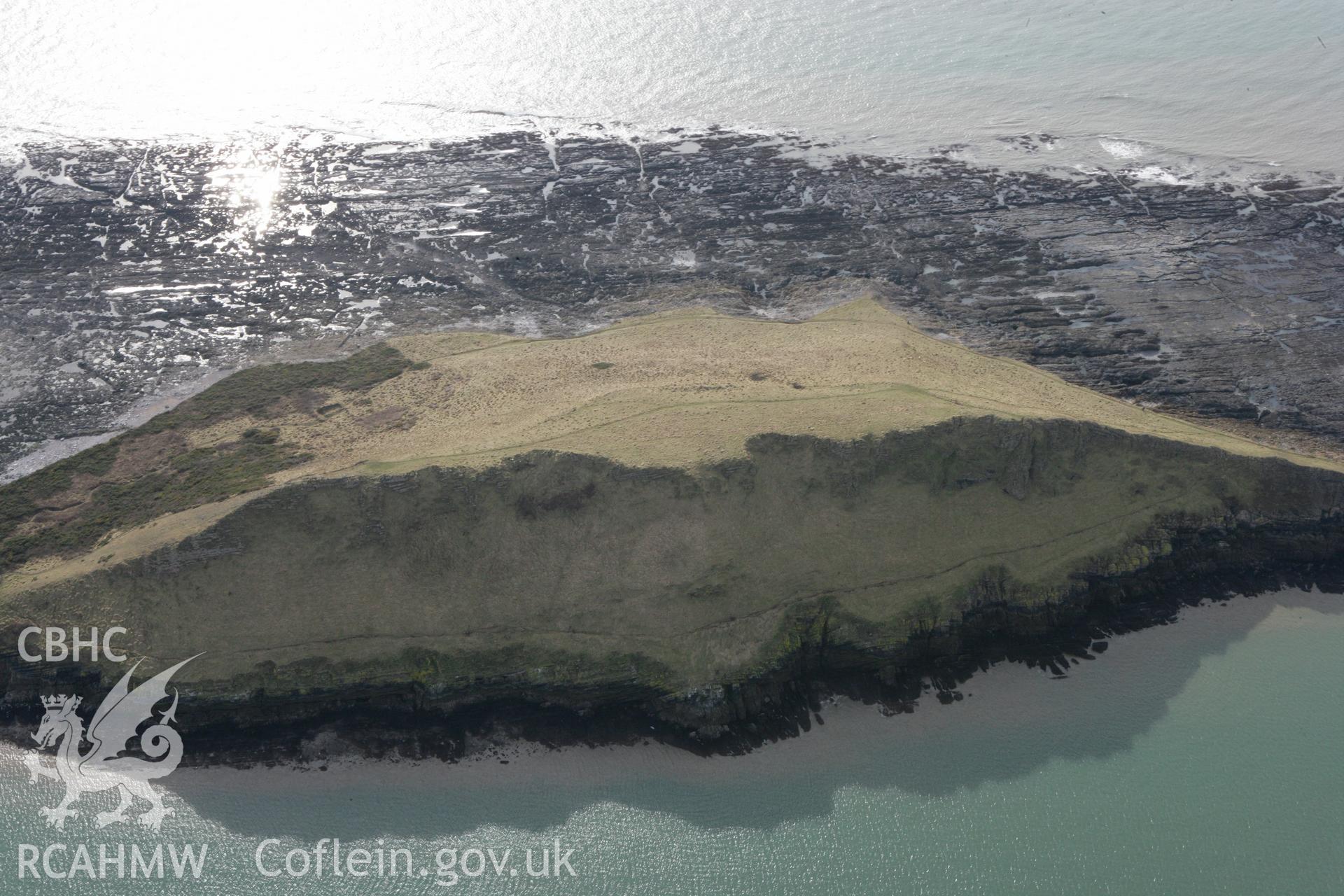 RCAHMW colour oblique photograph of Worm's Head, enclosure. Taken by Toby Driver on 02/03/2010.