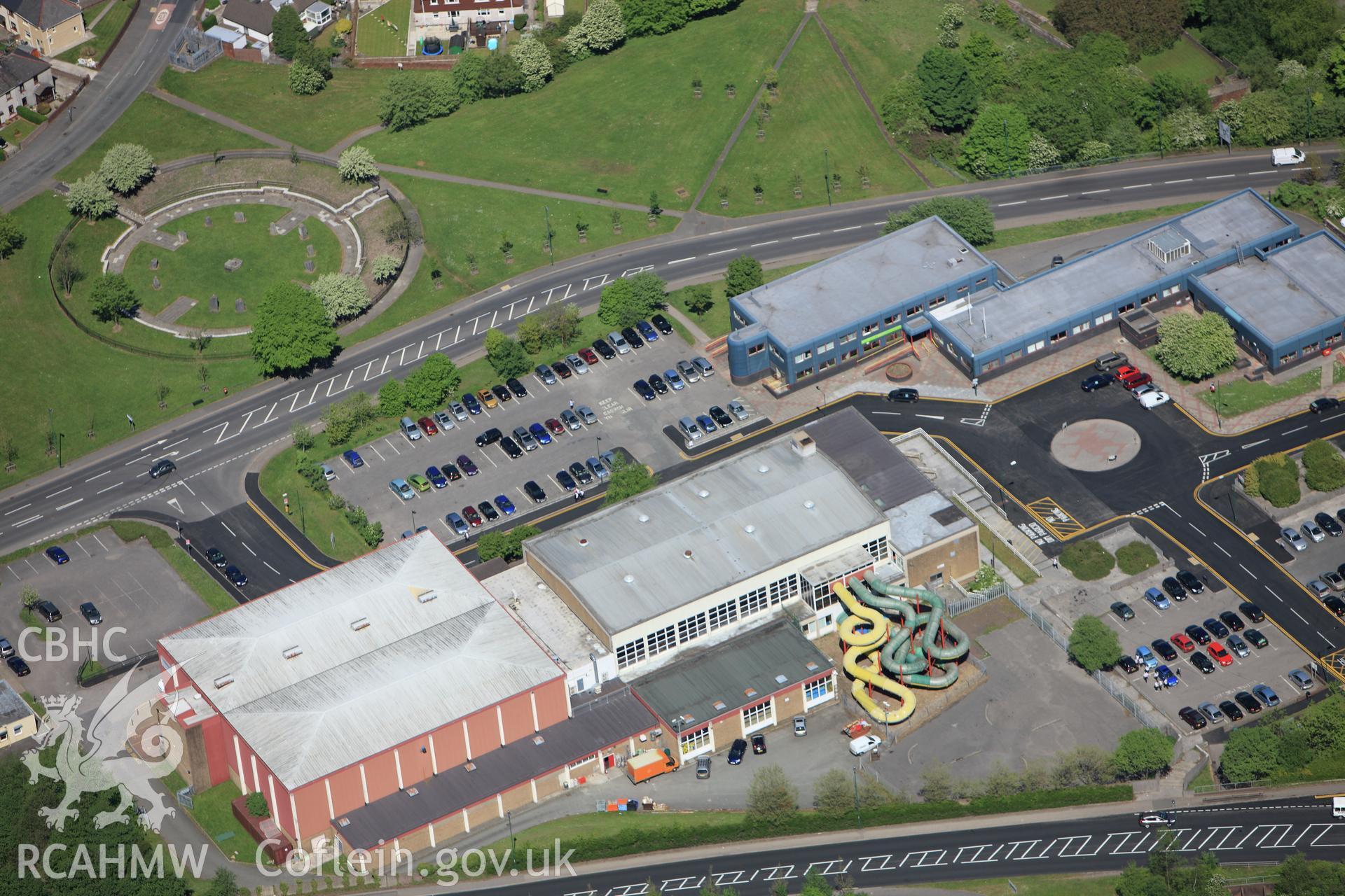 RCAHMW colour oblique photograph of Ebbw Vale Sports Centre. Taken by Toby Driver on 24/05/2010.
