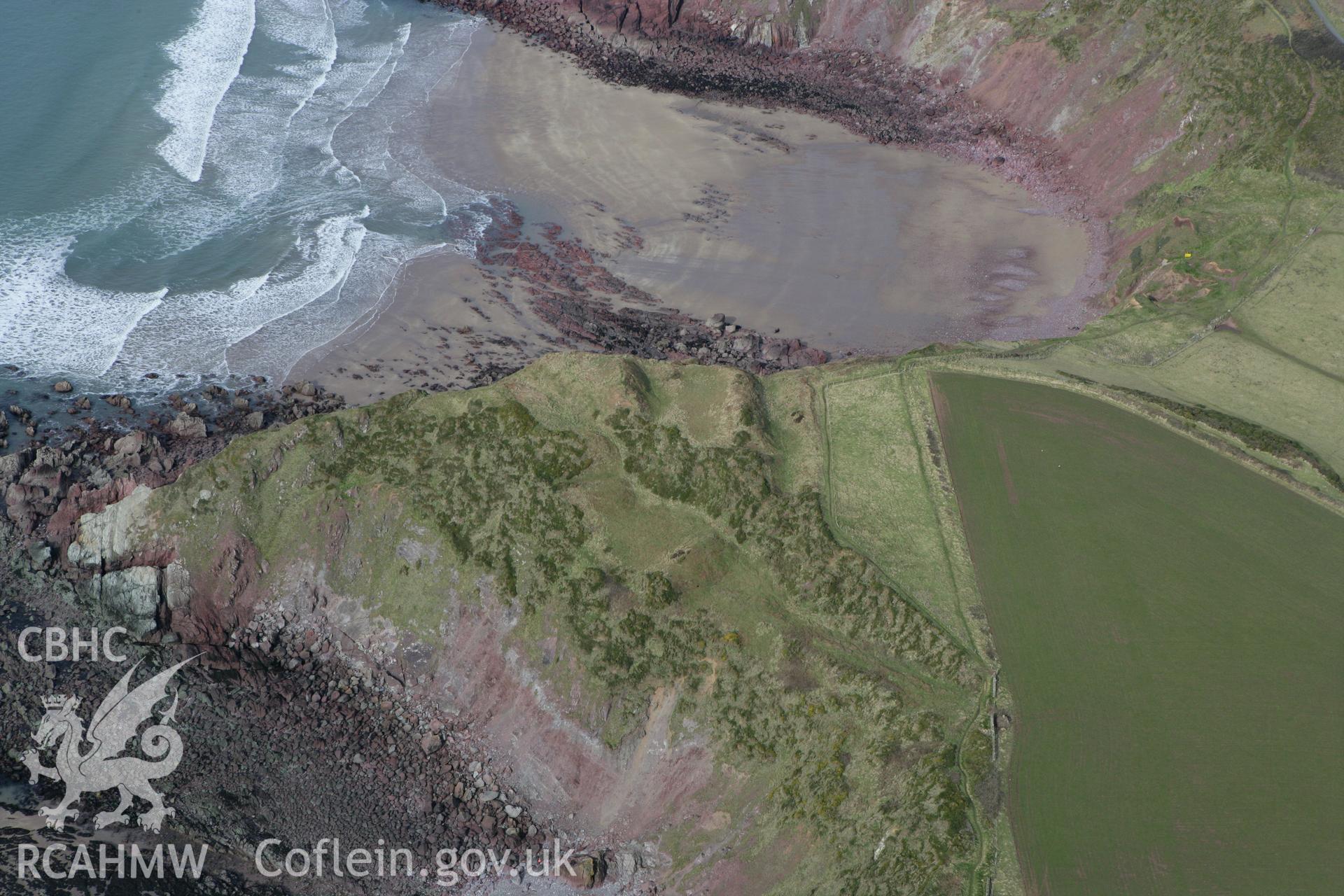 RCAHMW colour oblique aerial photograph of Great Castle Head Promontory Fort. Taken on 02 March 2010 by Toby Driver