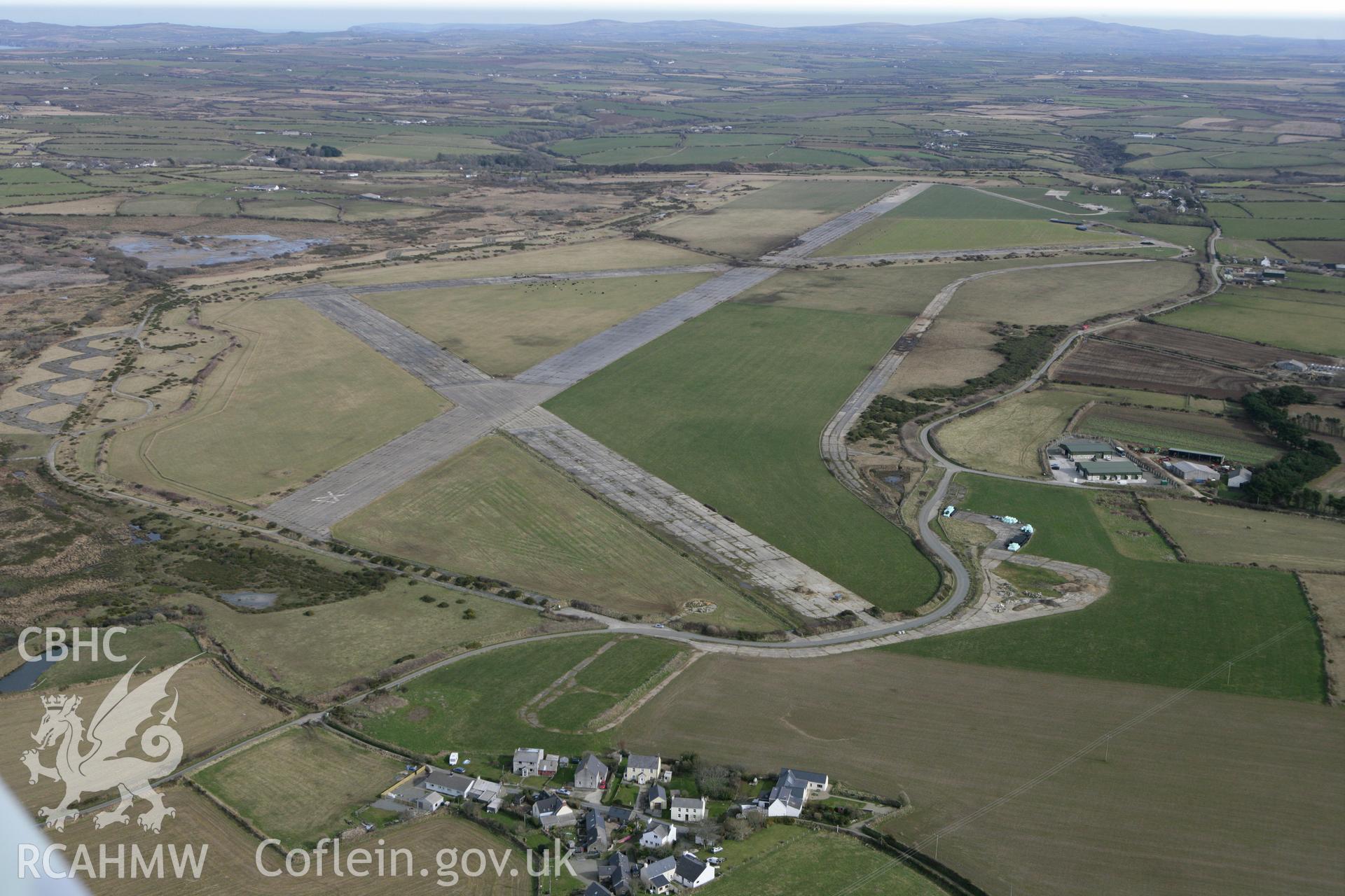 RCAHMW colour oblique aerial photograph of St. Davids Airfield, Whitchurch, Solva. Taken on 02 March 2010 by Toby Driver