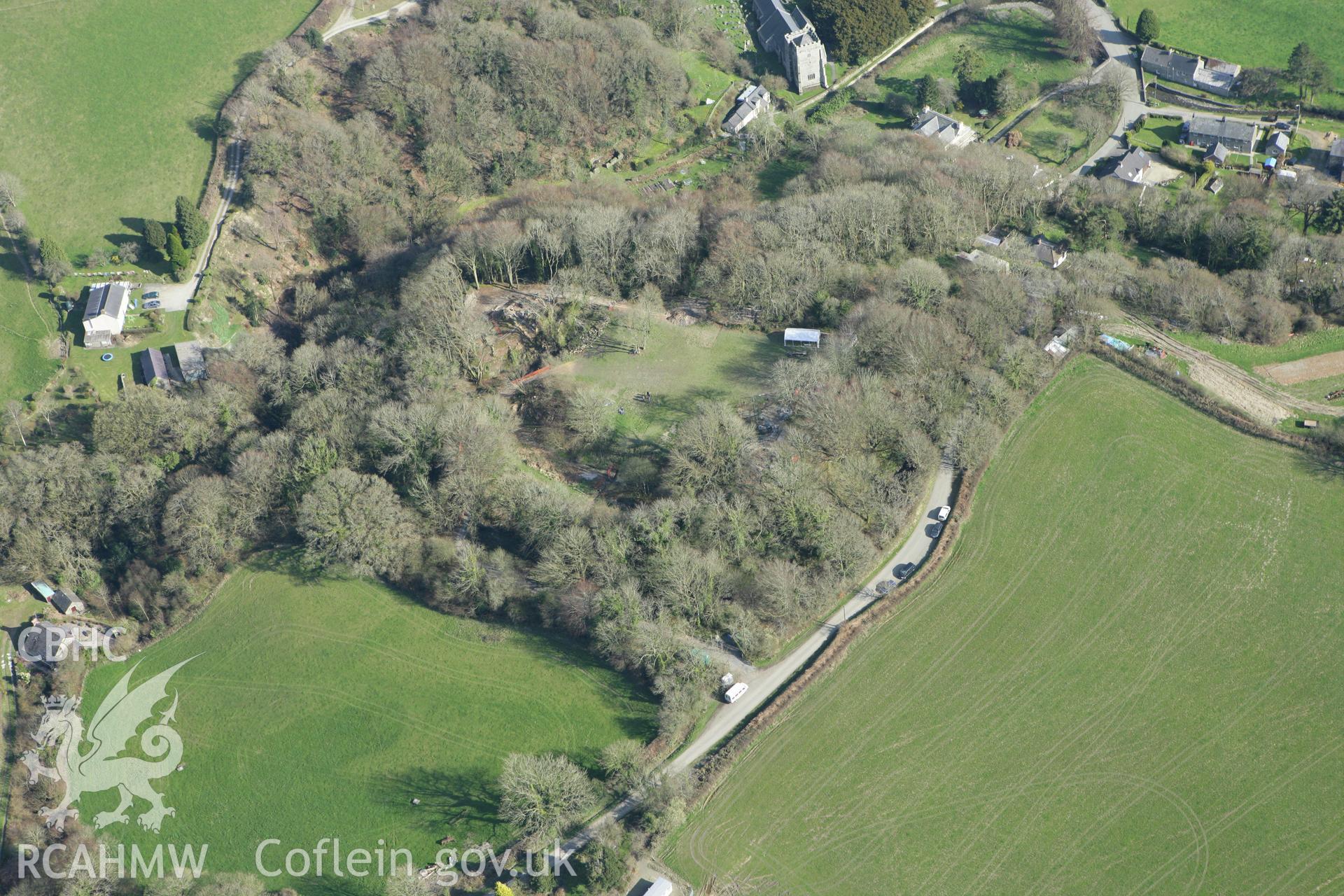 RCAHMW colour oblique aerial photograph of Castell Nanhyfer (Nevern Castle). Taken on 13 April 2010 by Toby Driver