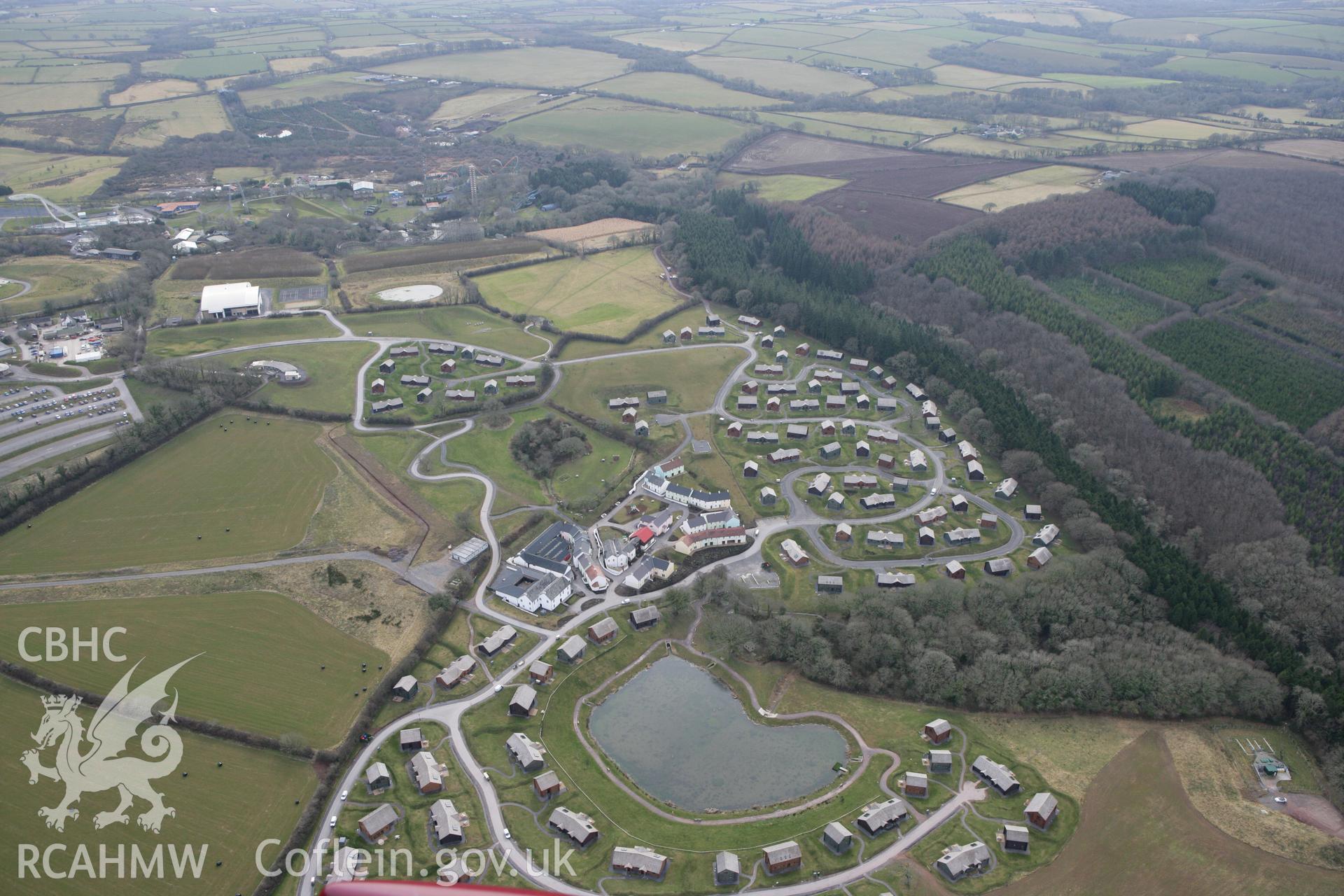 RCAHMW colour oblique photograph of Bluestone Holiday Village, general view from north. Taken by Toby Driver on 02/03/2010.