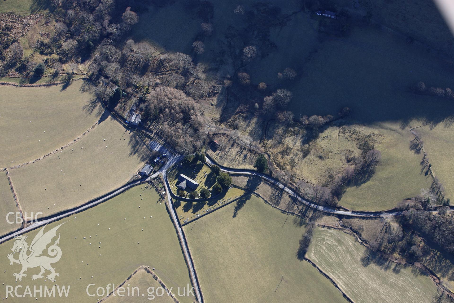 RCAHMW colour oblique photograph of St Michaels church, Llanfihangel-y-pennant. Taken by Toby Driver on 08/03/2010.