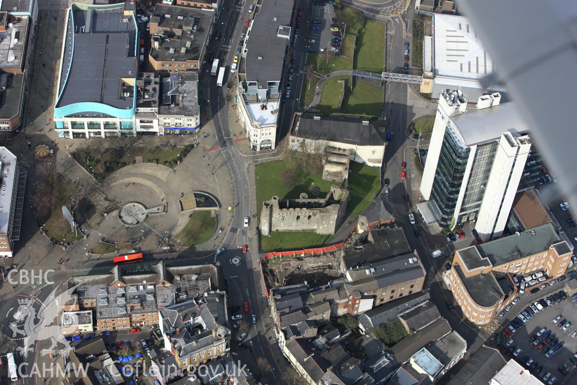 RCAHMW colour oblique photograph of Swansea Castle, Swansea;New Castle. Taken by Toby Driver on 02/03/2010.