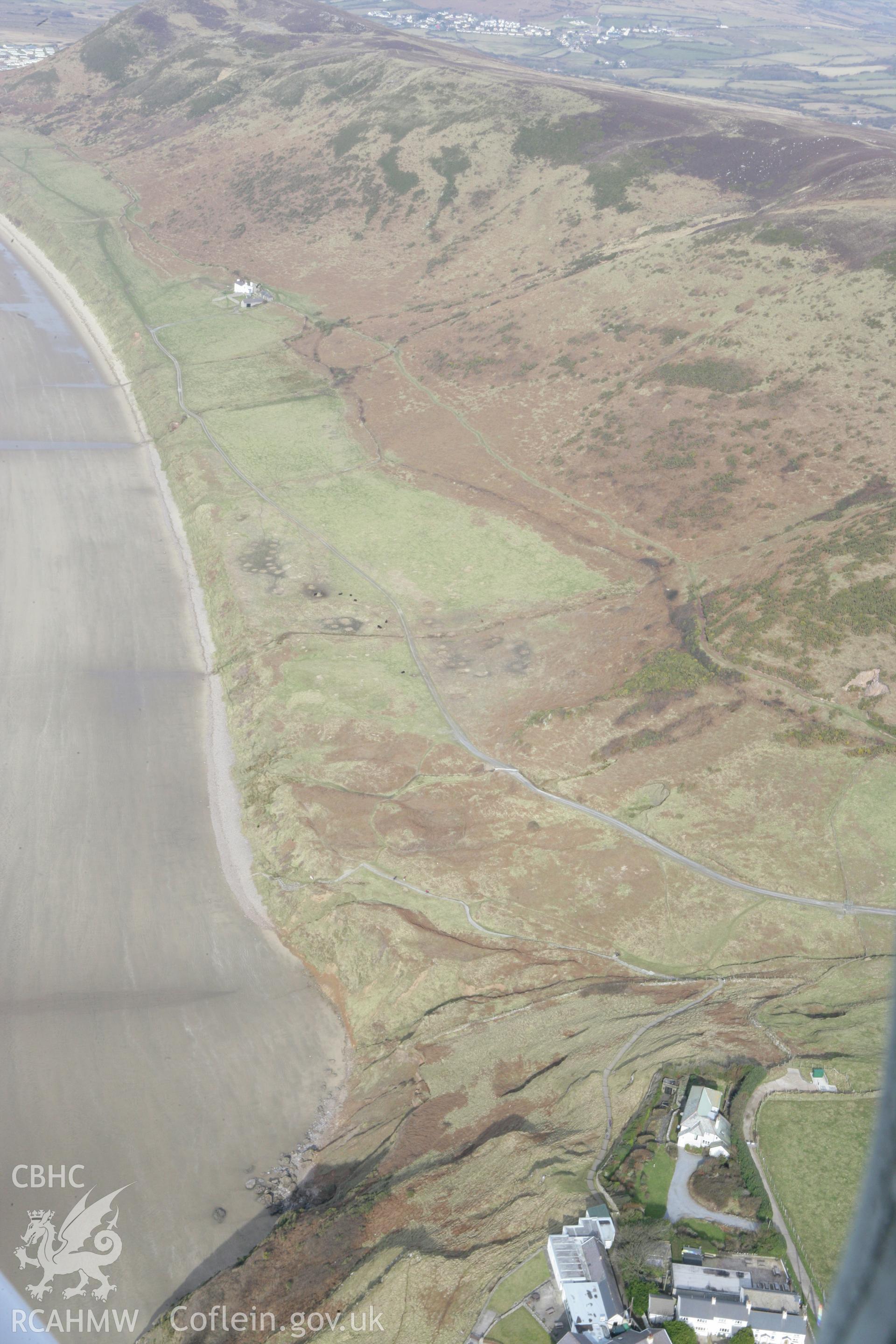 RCAHMW colour oblique photograph of Rhossili Bay landscape;The old rectory, Rhossili, from the south. Taken by Toby Driver on 02/03/2010.