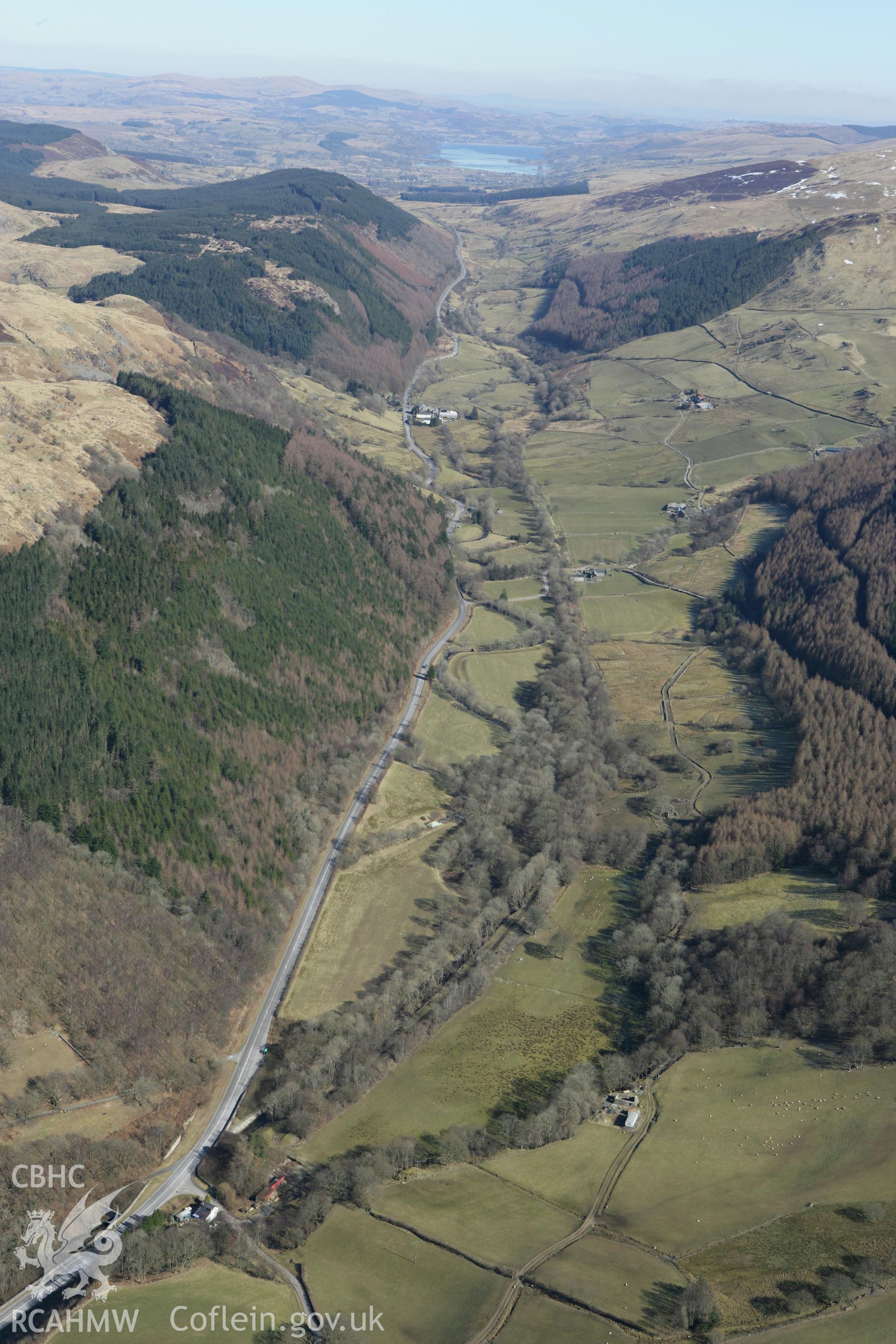 RCAHMW colour oblique photograph of Soar Independent Chapel, looking north-east towards Bala lake. Taken by Toby Driver on 08/03/2010.