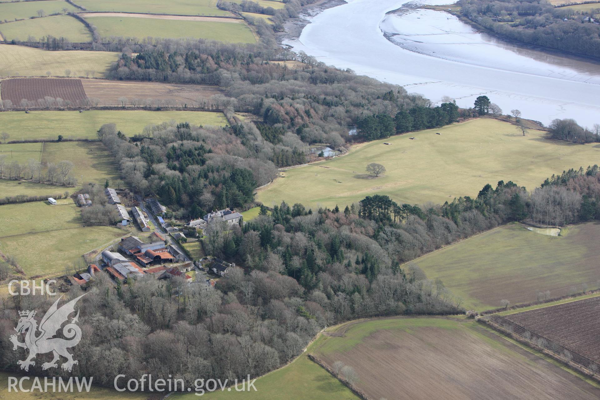 RCAHMW colour oblique aerial photograph of Boulston Lodge and garden, Haverfordwest. Taken on 02 March 2010 by Toby Driver