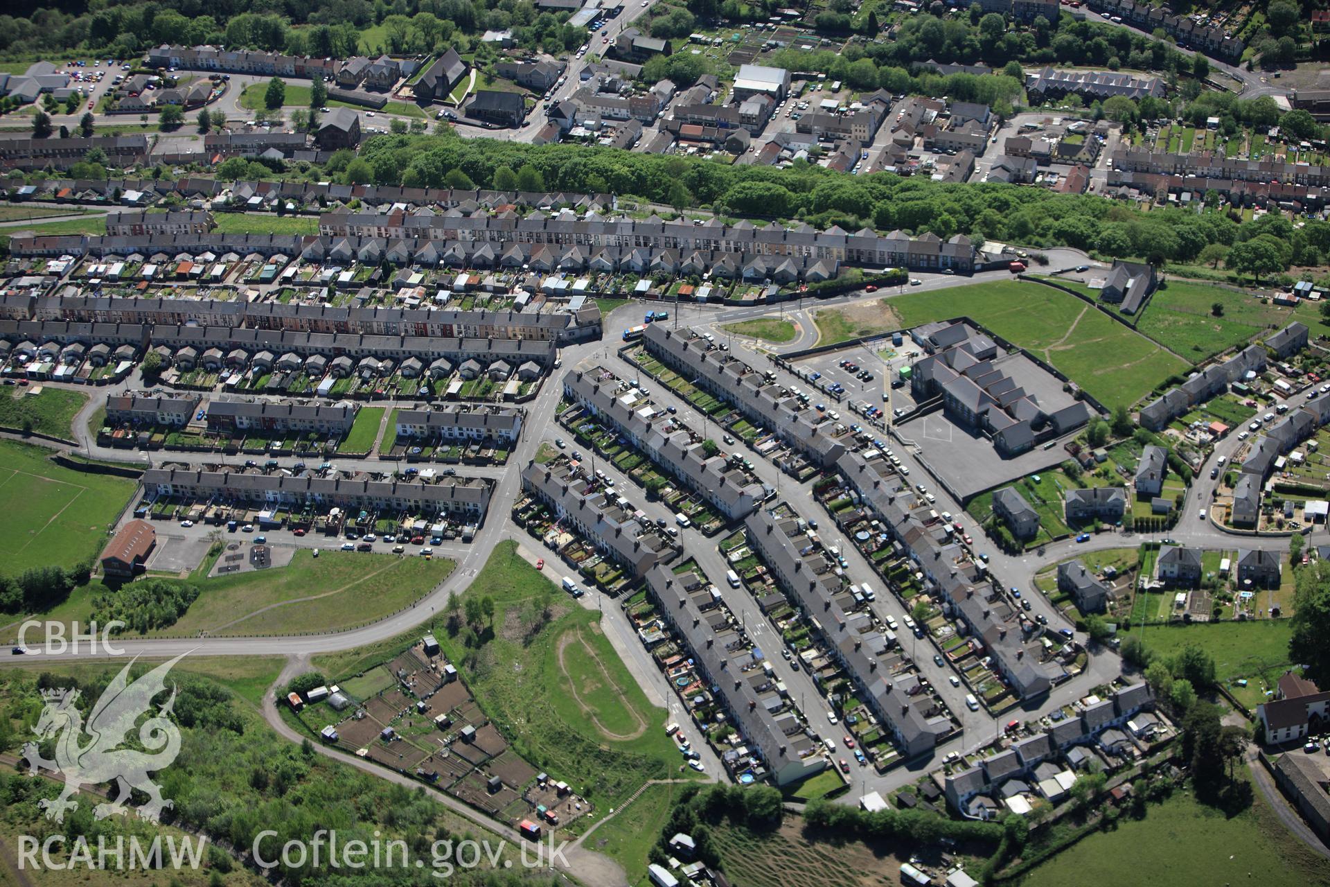 RCAHMW colour oblique photograph of Phillipstown Primary School, Phillipstown, New Tredegar. Taken by Toby Driver on 24/05/2010.