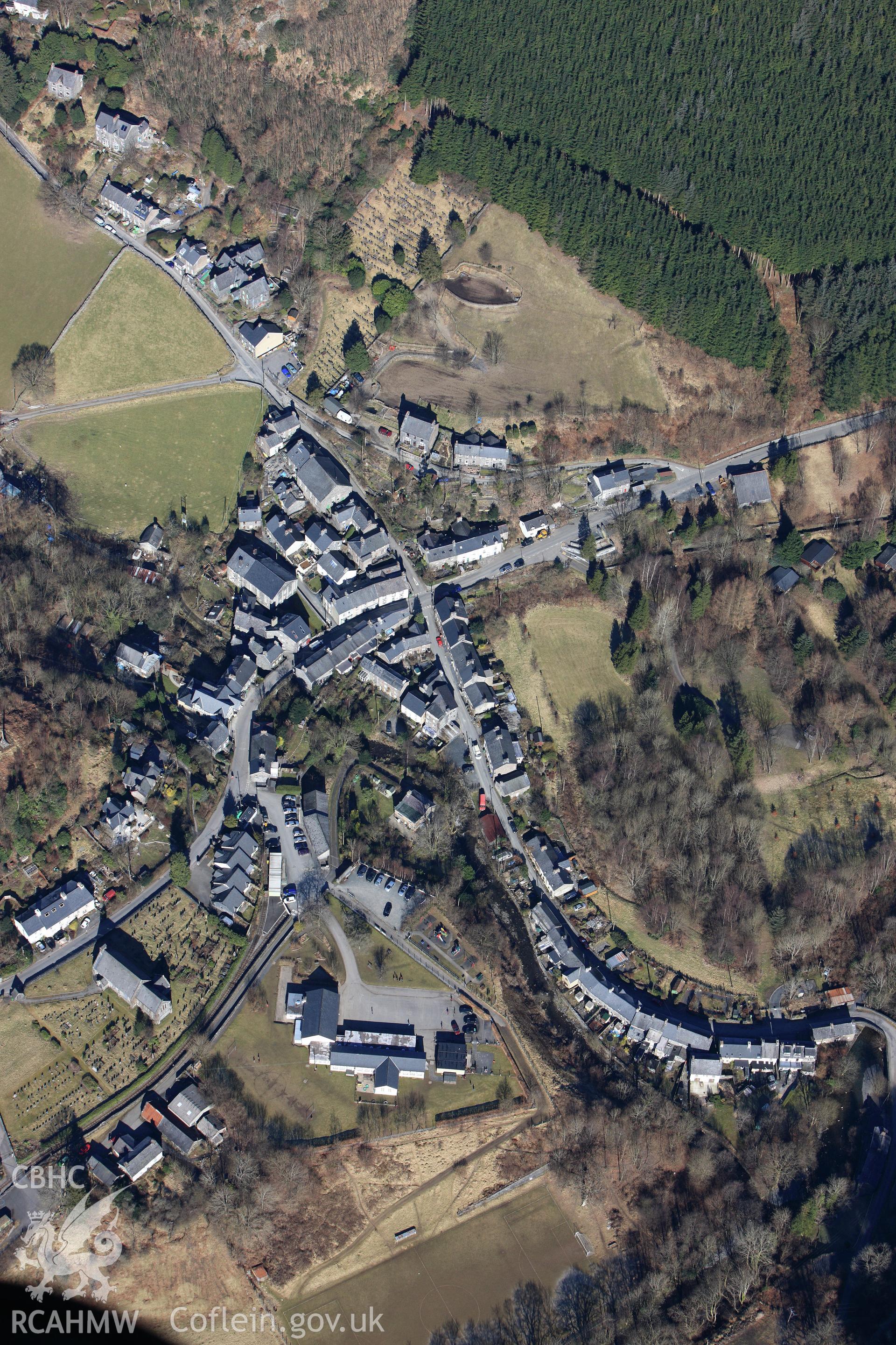 RCAHMW colour oblique photograph of Corris village. Taken by Toby Driver on 08/03/2010.