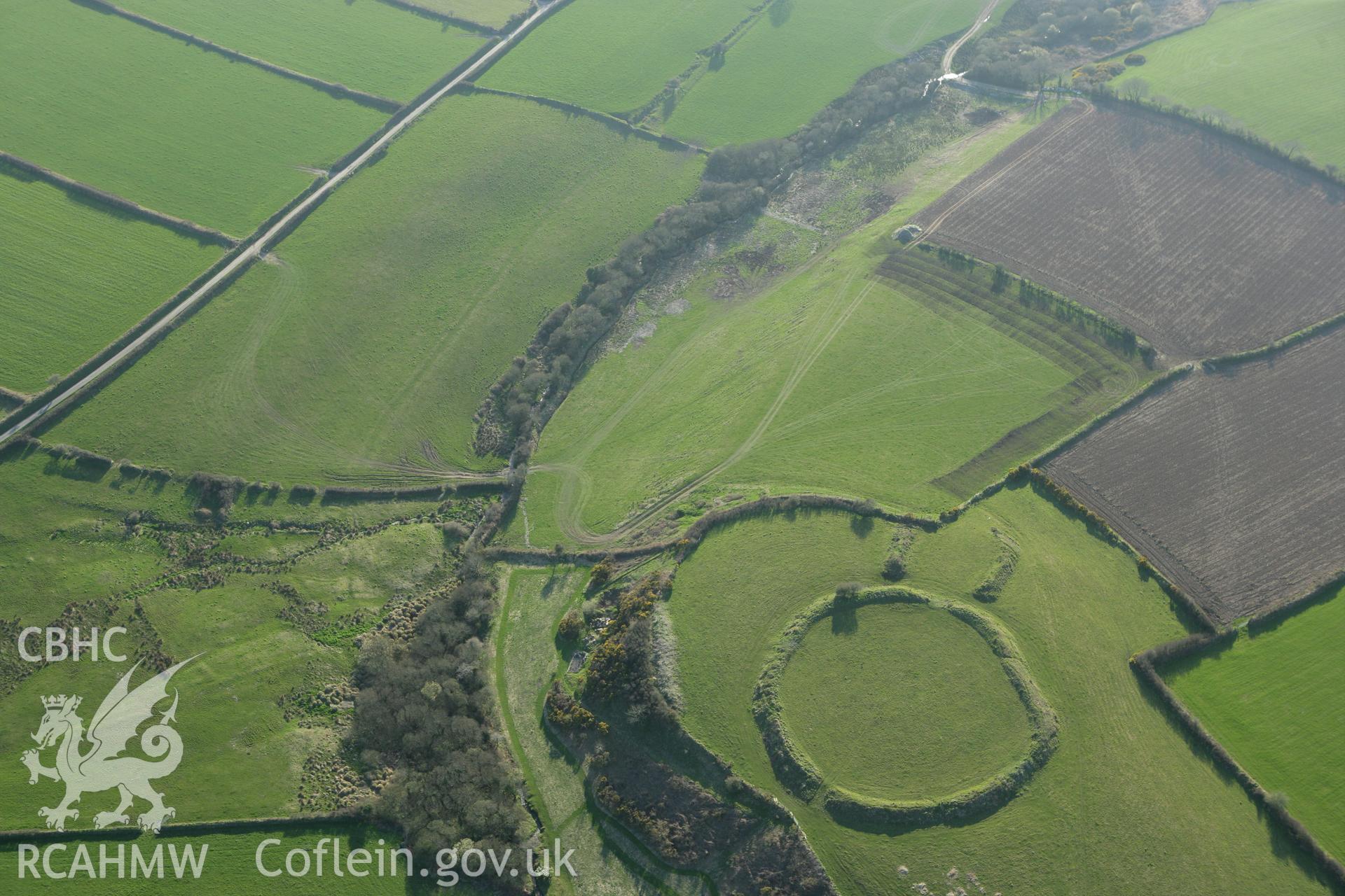 RCAHMW colour oblique aerial photograph of Castle Bucket. Taken on 13 April 2010 by Toby Driver