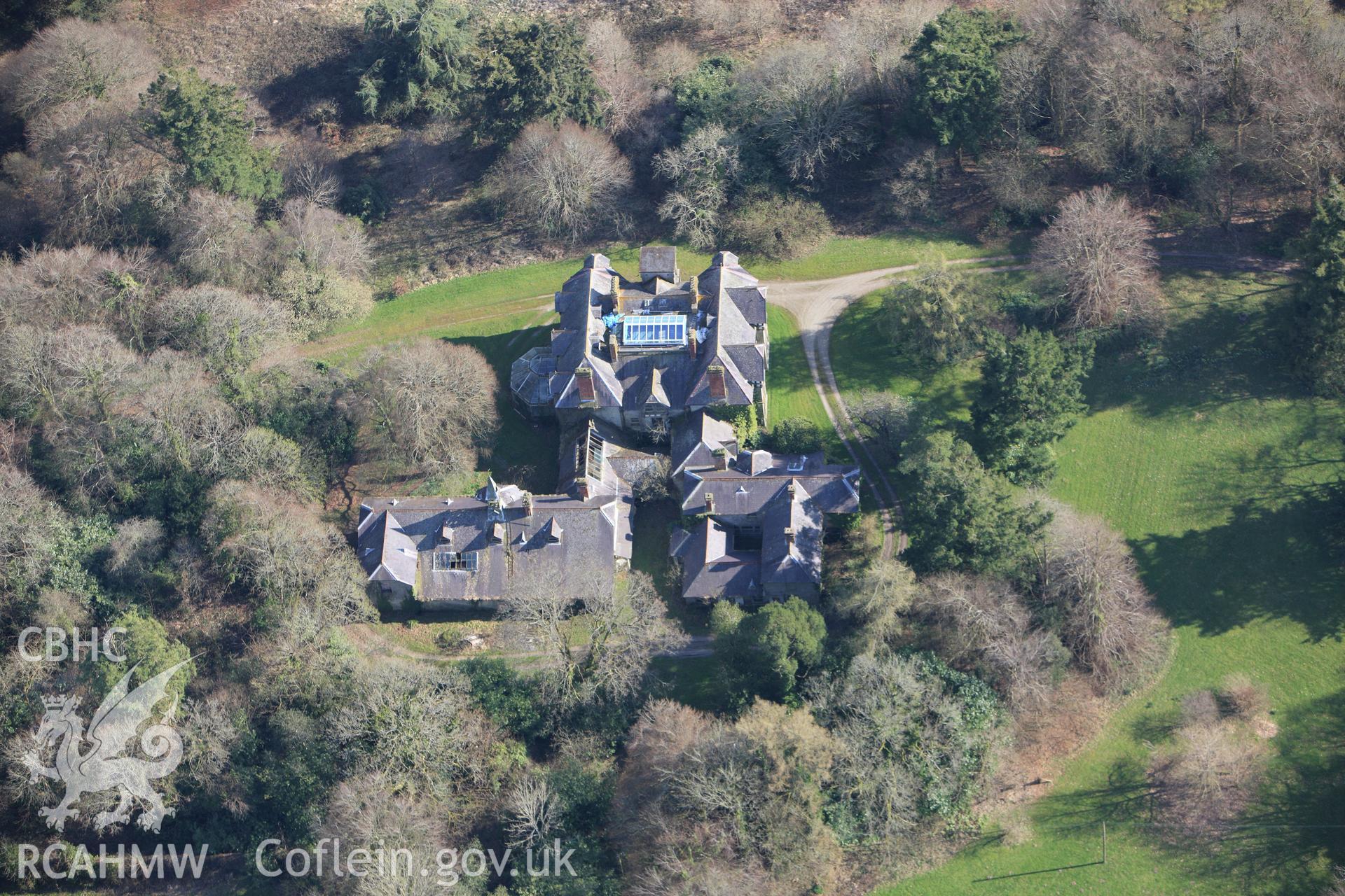 RCAHMW colour oblique aerial photograph of Cilgwyn Garden, Newcastle Emlyn. Taken on 13 April 2010 by Toby Driver