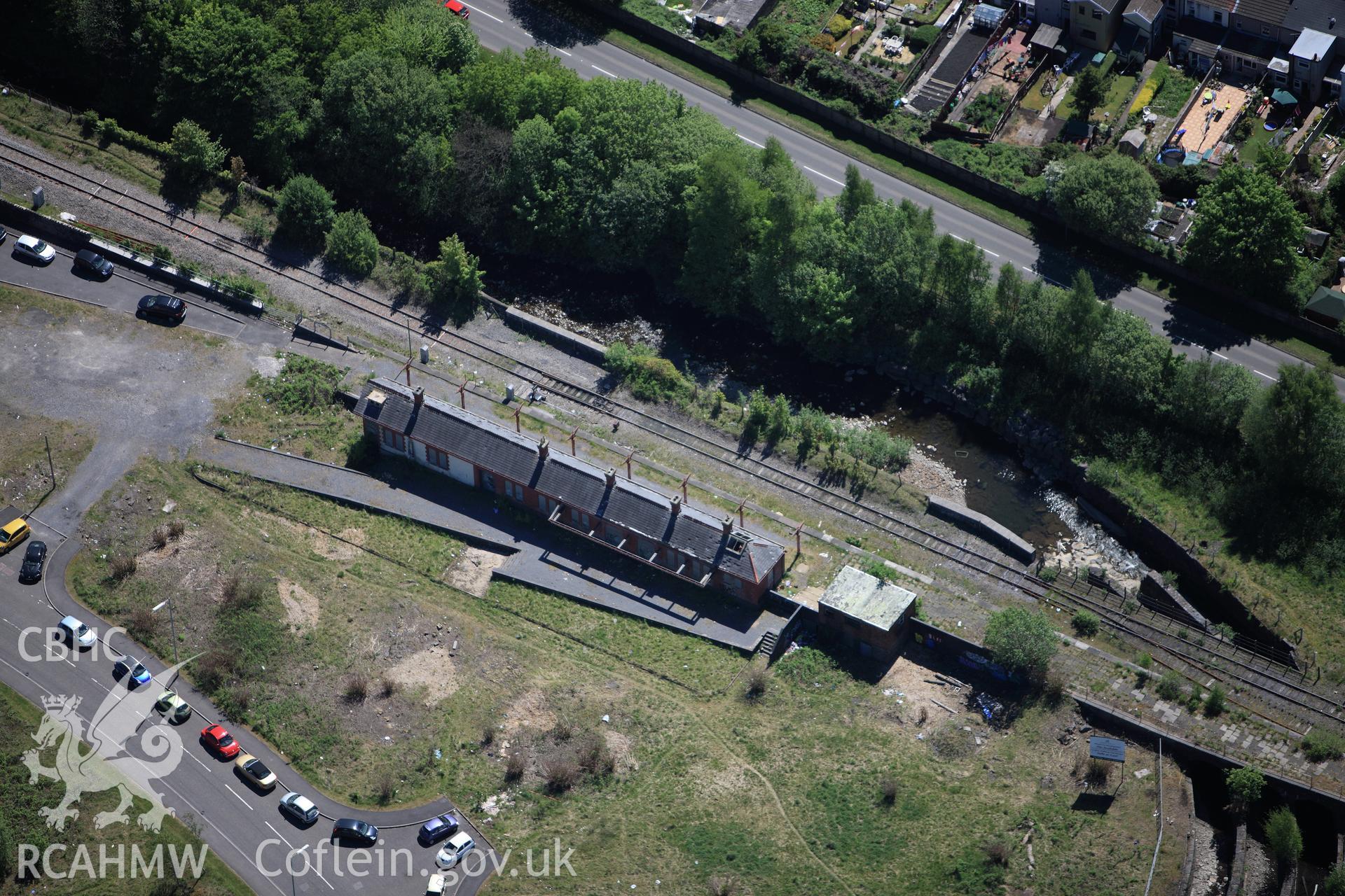 RCAHMW colour oblique photograph of Aberdare Station, Vale of Neath Railway. Taken by Toby Driver on 24/05/2010.