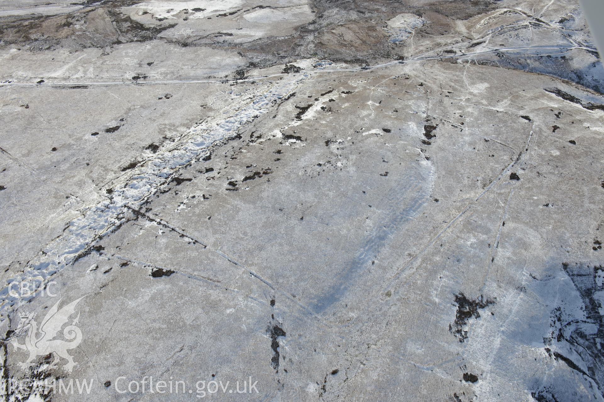 Y Pigwn Roman camps, Mynydd Bach, Trecastell. Oblique aerial photograph taken during the Royal Commission?s programme of archaeological aerial reconnaissance by Toby Driver on 15th January 2013.