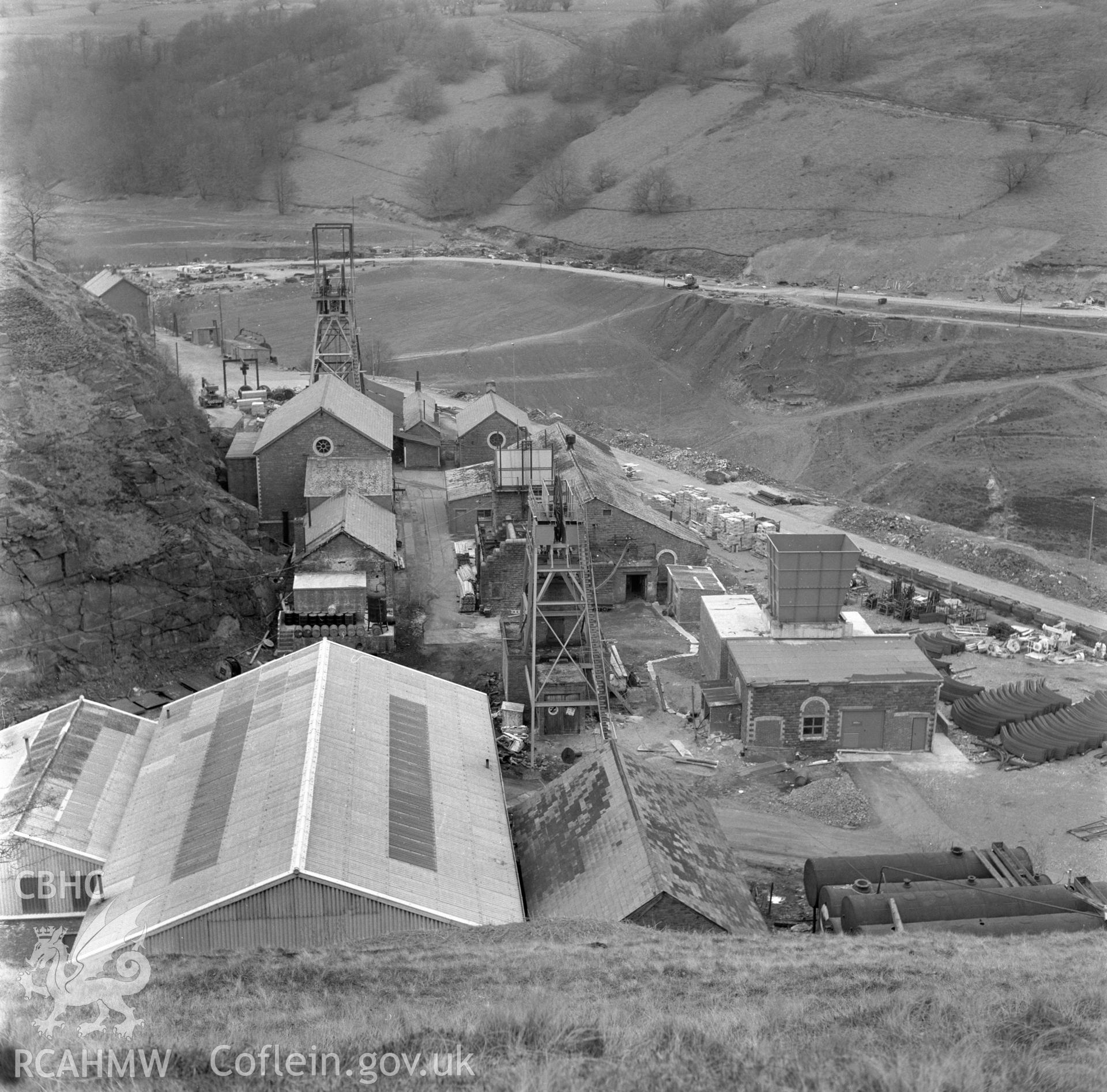 Digital copy of an acetate negative showing general view of Blaenserchan Colliery after reconstruction, from the John Cornwell Collection.