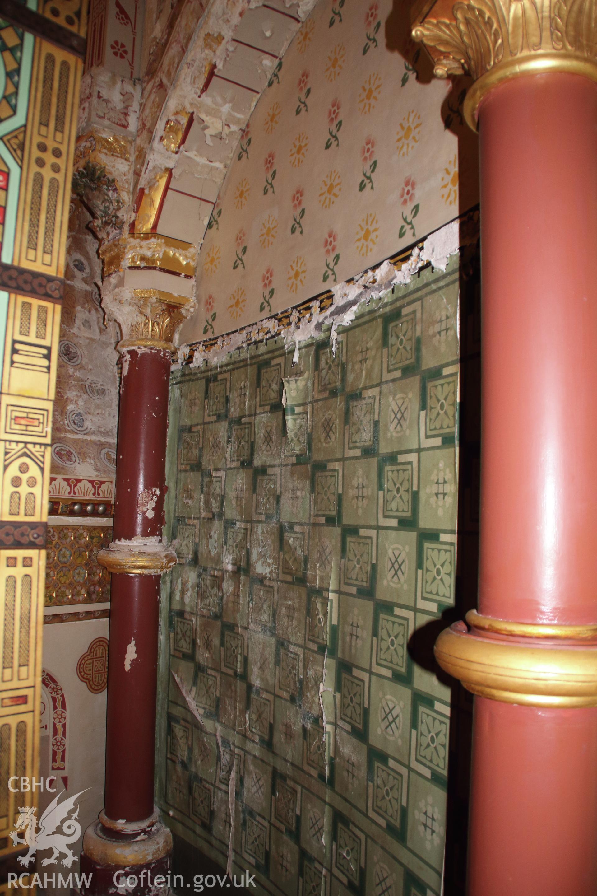 Detail of pillars in Lady Bute's Bedroom at Castell Coch, 01/04/2019. From "Castell Coch, Tongwynlais, Cardiff. Archaeological Building Investigation & Recording & Watching Brief" by Richard Scott Jones of Heritage Recording Services Wales. Report No 202.