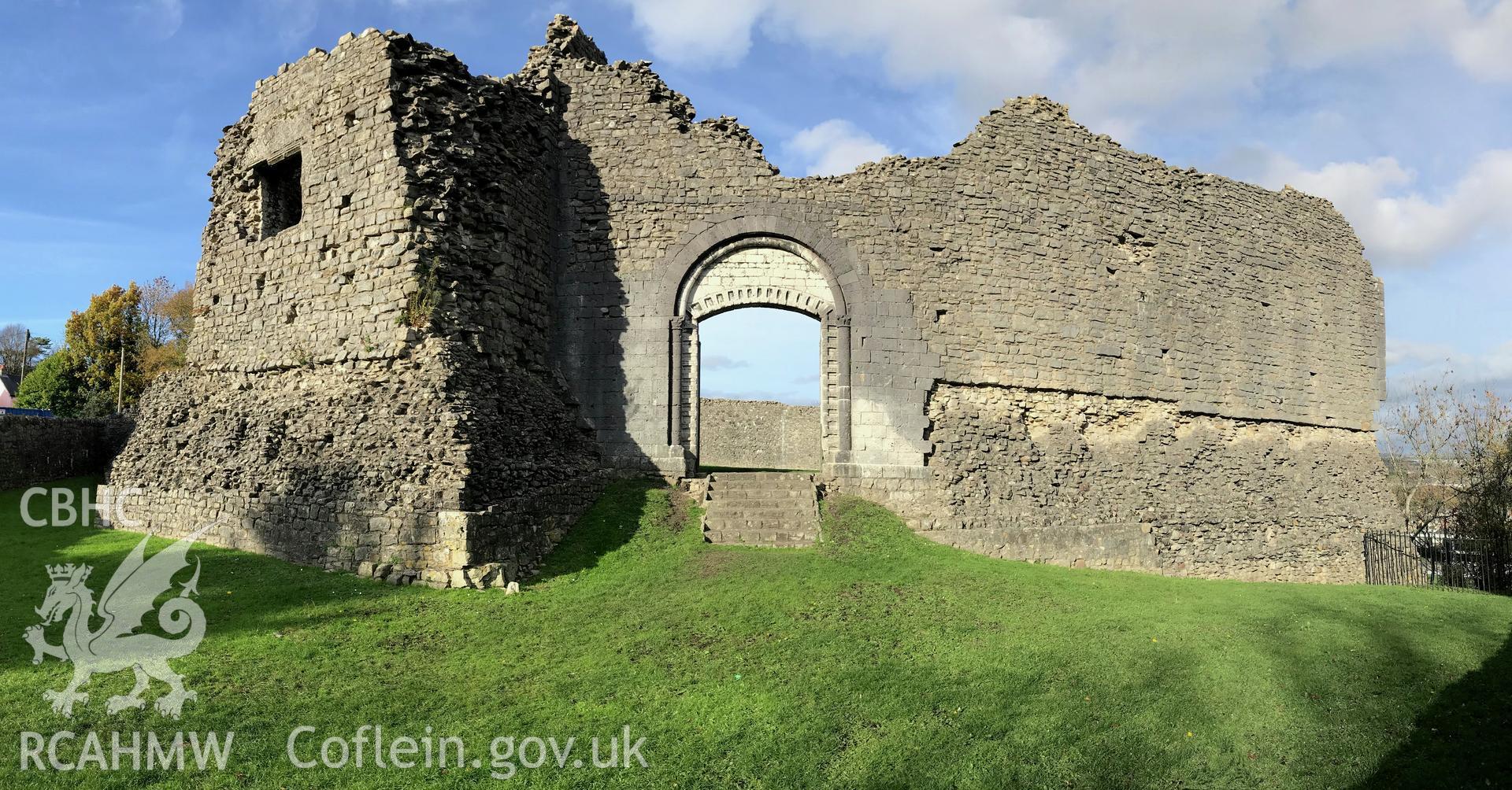 View of archway at Newcastle castle, Bridgend. Colour photograph taken by Paul R. Davis on 14th November 2018.