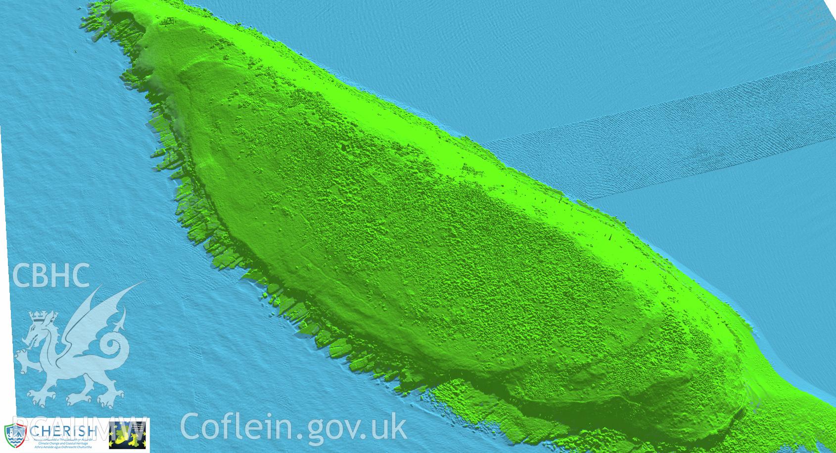 Ynys Seiriol (Puffin Island). Airborne laser scanning (LiDAR) commissioned by the CHERISH Project 2017-2021, flown by Bluesky International LTD at low tide on 24th February 2017.