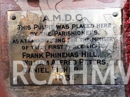Colour photo showing the pulpit plaque at St Paul's Church, Grangetown, taken by Revd David T. Morris, 2018.