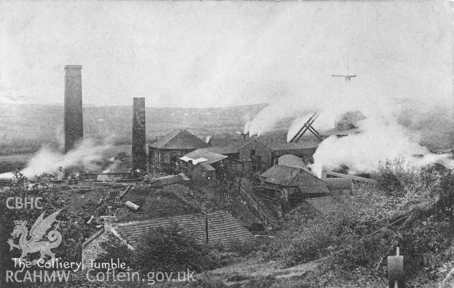 Digital copy of a view of Tumble Colliery, copied from an image in the Thomas Lloyd Carmarthenshire Album