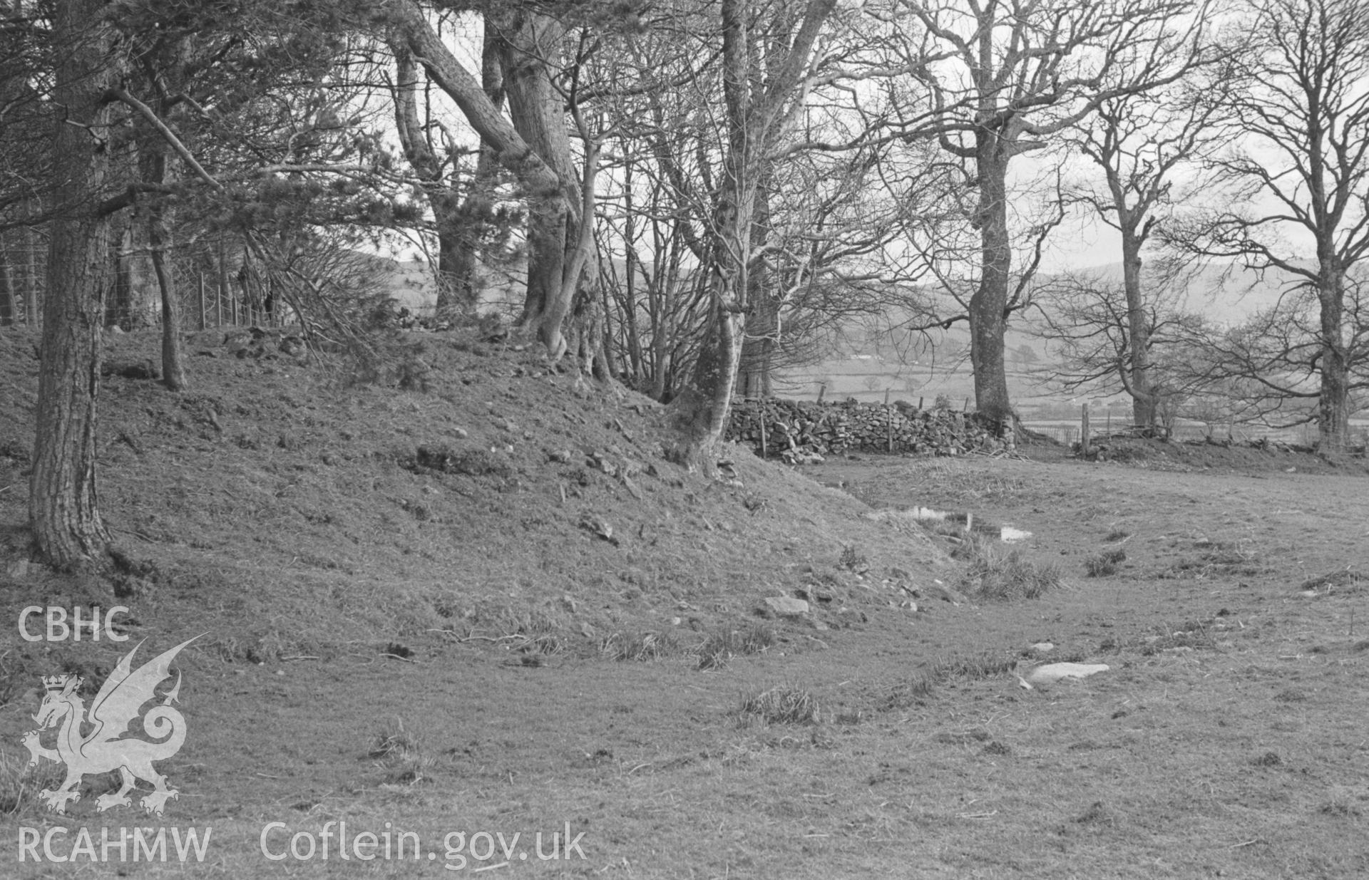 Digital copy of a black and white negative showing Caer Gai Roman fort, north of Llanuwchllyn. Photographed by Arthur O. Chater in April 1965.