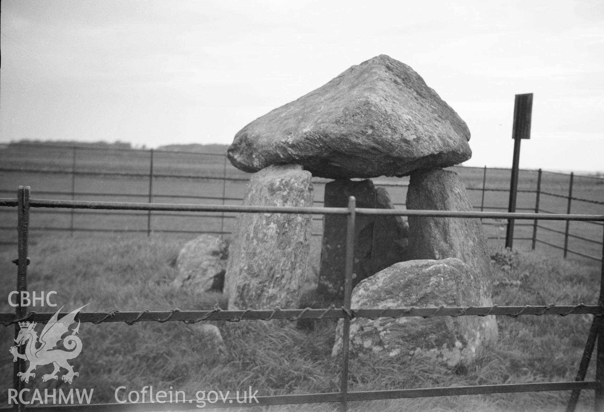View of Bodowyr Burial Chamber.
