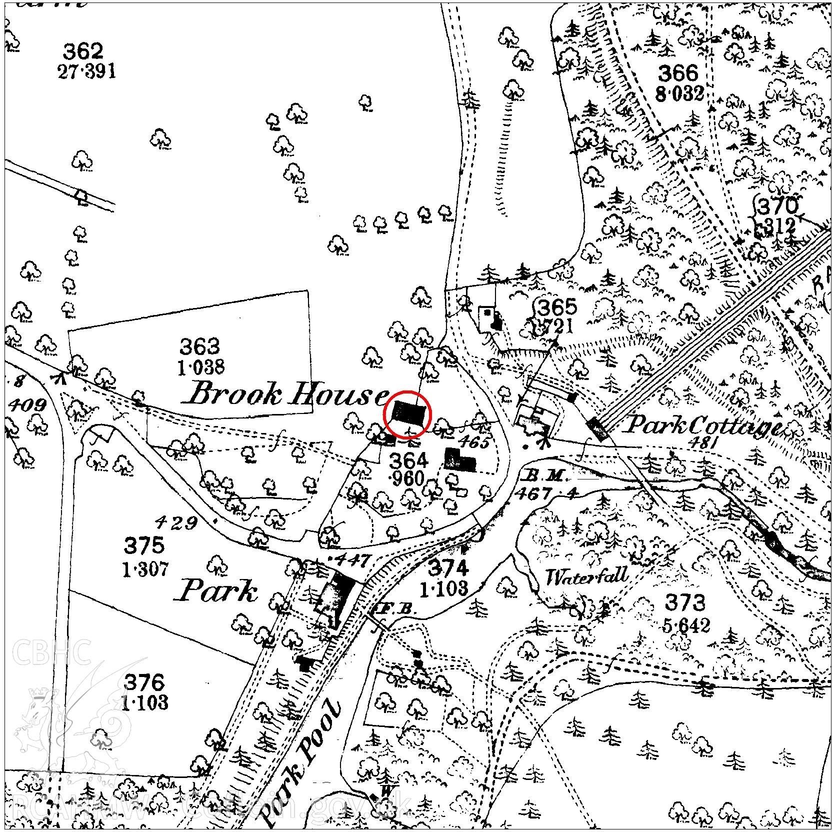 1886 OS map used in report illustrations prepared as part of CPAT Project 2356: Brook House Tank, Leighton, Powys - Building Survey, 2019. Report no. 1645.