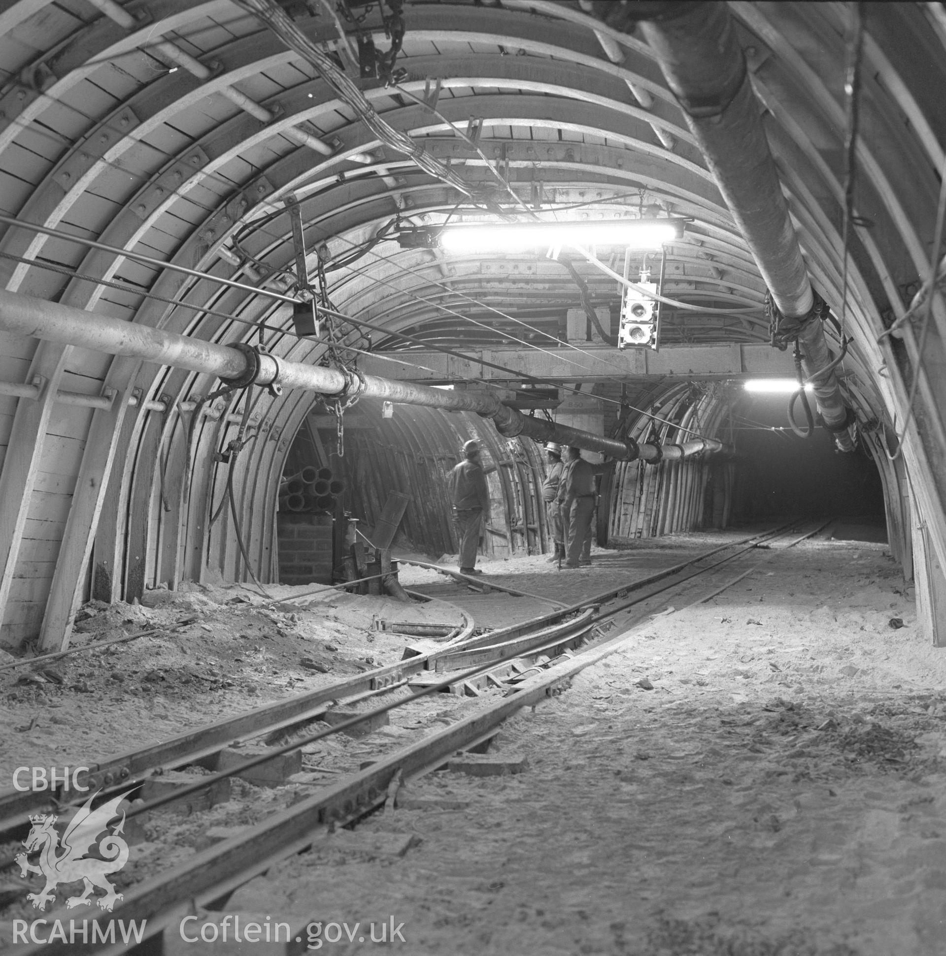 Digital copy of an acetate negative showing a new heading in a new district at Taff Colliery, from the John Cornwell Collection.