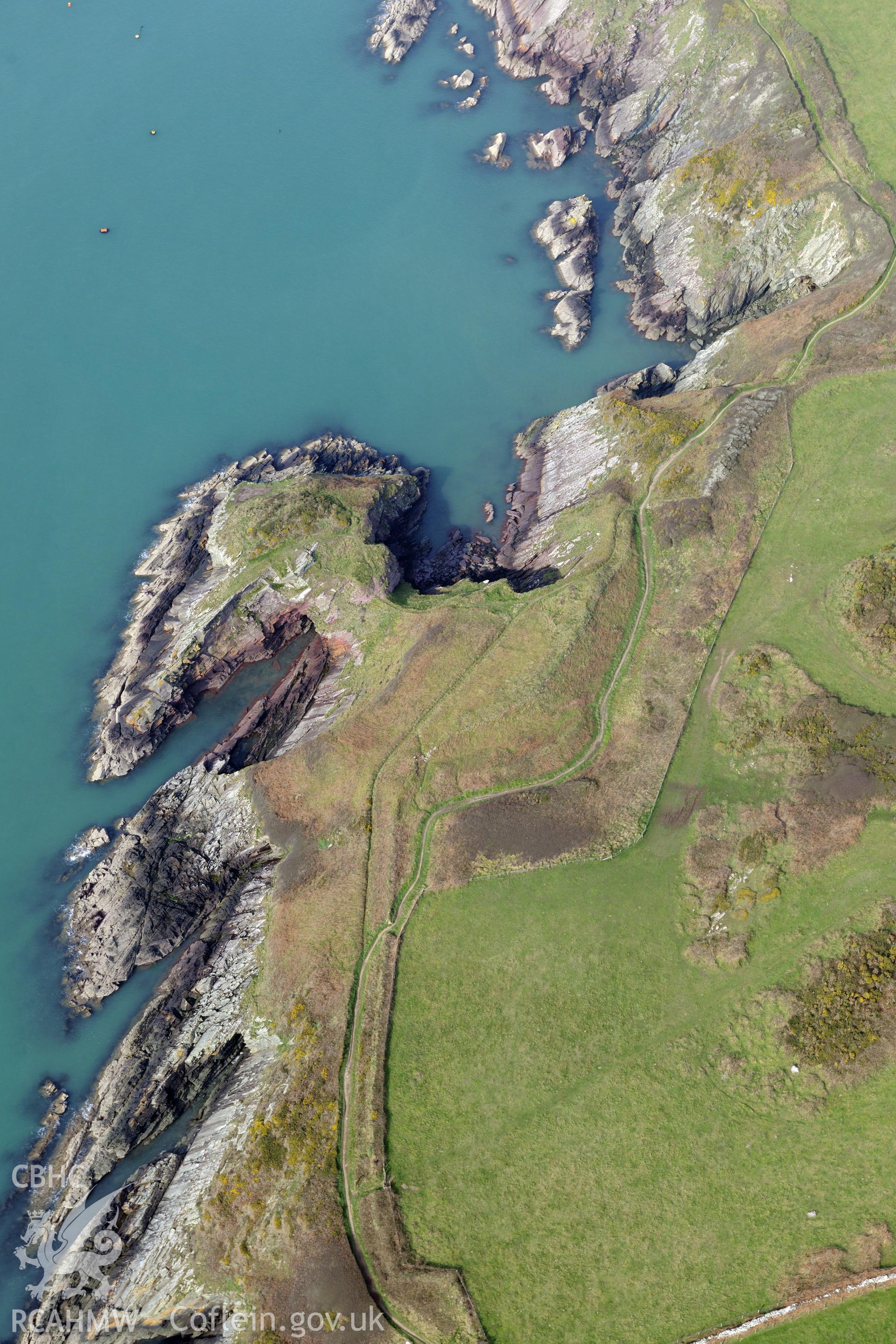 Aerial photography of Castell Henif taken on 27th March 2017. Baseline aerial reconnaissance survey for the CHERISH Project. ? Crown: CHERISH PROJECT 2017. Produced with EU funds through the Ireland Wales Co-operation Programme 2014-2020. All material made freely available through the Open Government Licence.