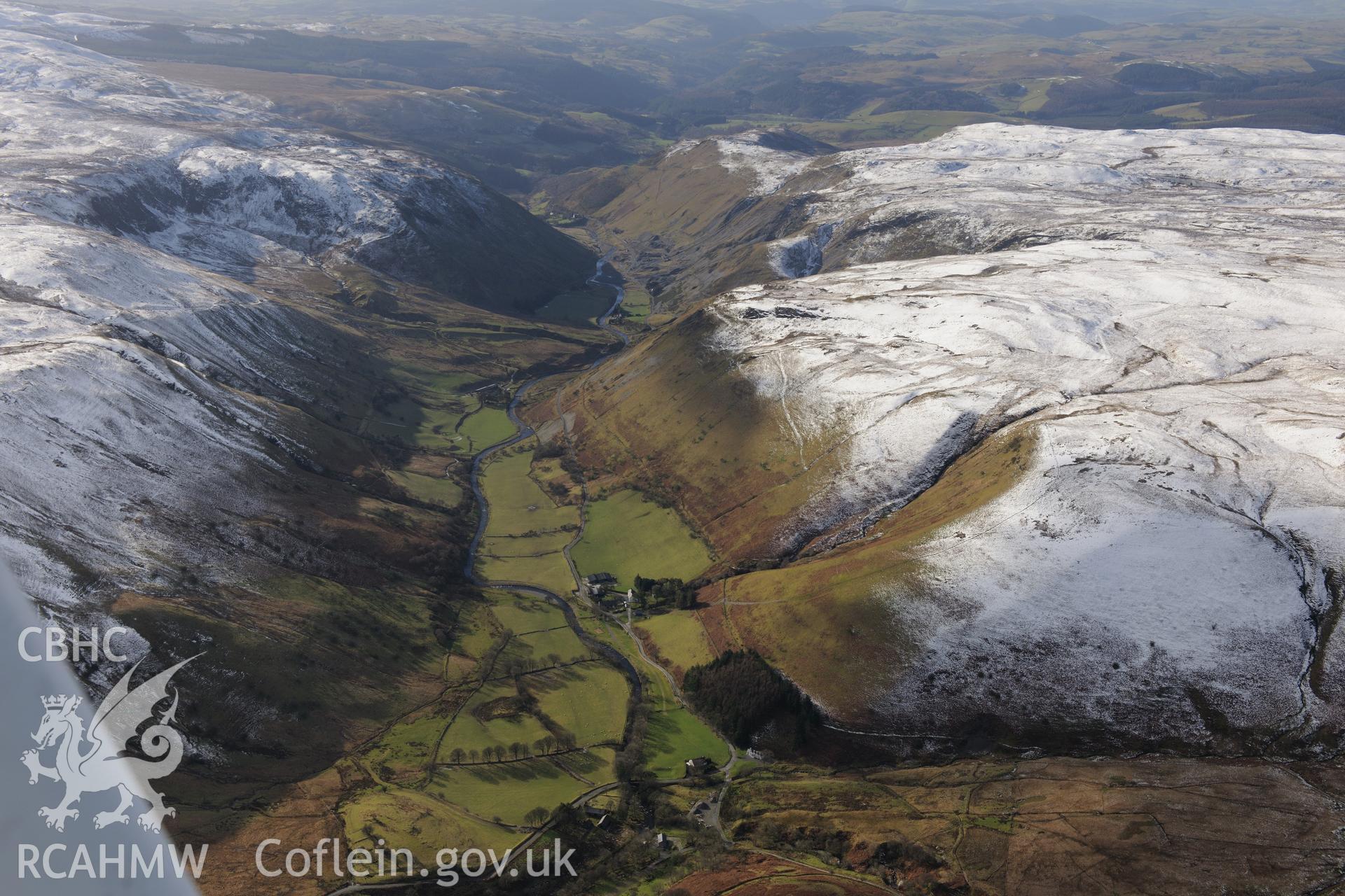 Cwmystwyth Lead Mine. Oblique aerial photograph taken during the Royal Commission's programme of archaeological aerial reconnaissance by Toby Driver, 4th February 2015.