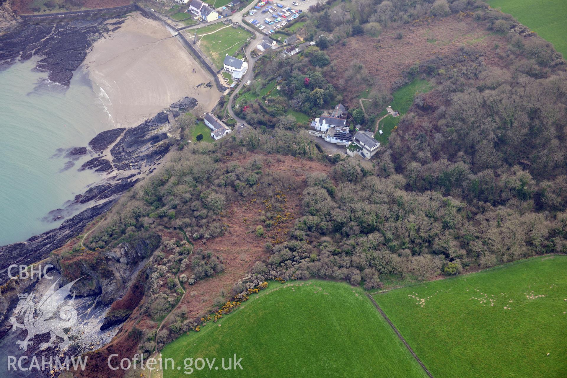 Aerial photography of Castell taken on 27th March 2017. Baseline aerial reconnaissance survey for the CHERISH Project. ? Crown: CHERISH PROJECT 2017. Produced with EU funds through the Ireland Wales Co-operation Programme 2014-2020. All material made freely available through the Open Government Licence.