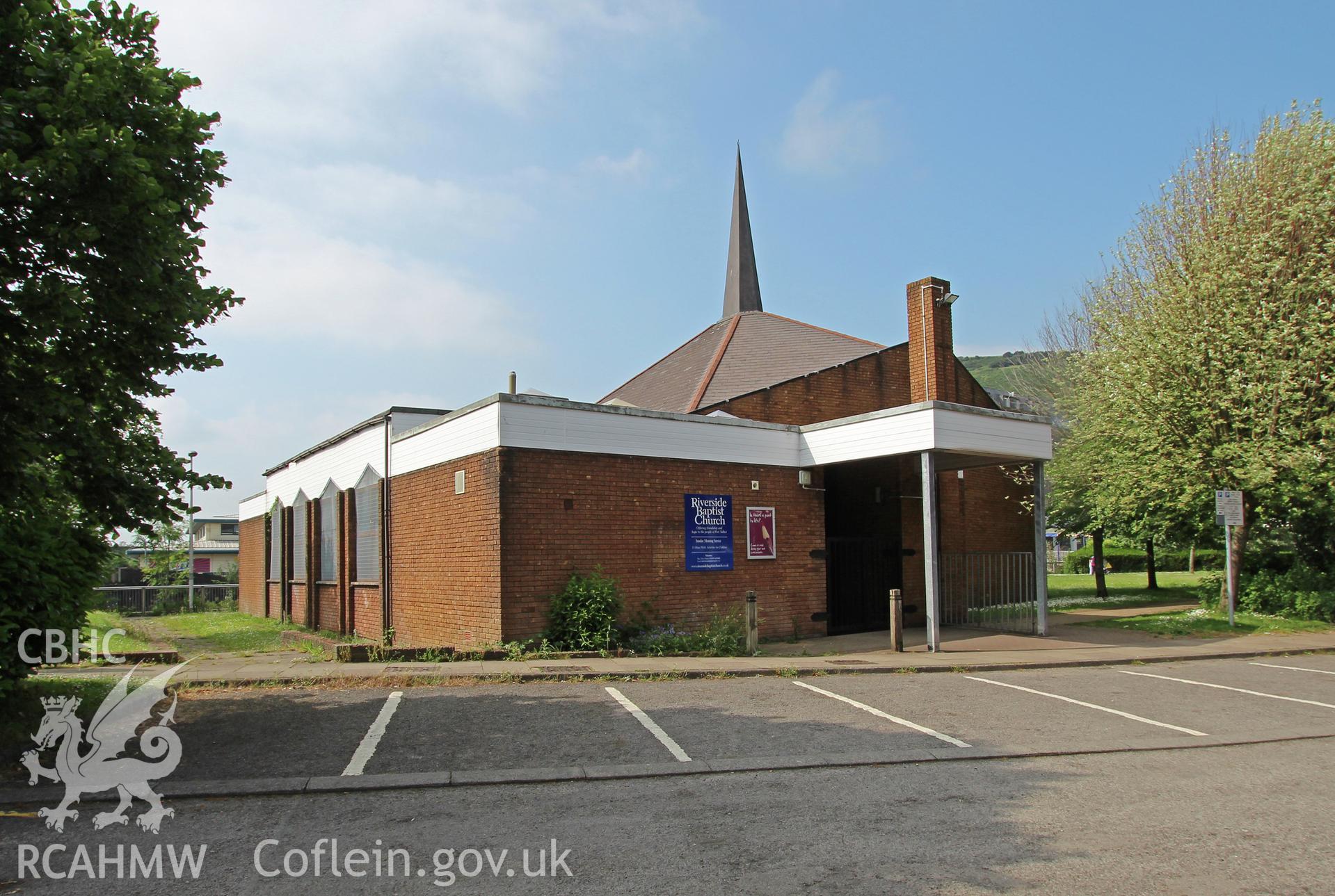 Colour photograph showing exterior view of the Riverside chapel, Port Talbot. Photographed during survey conducted by Geoff Ward on 5th July 2016.