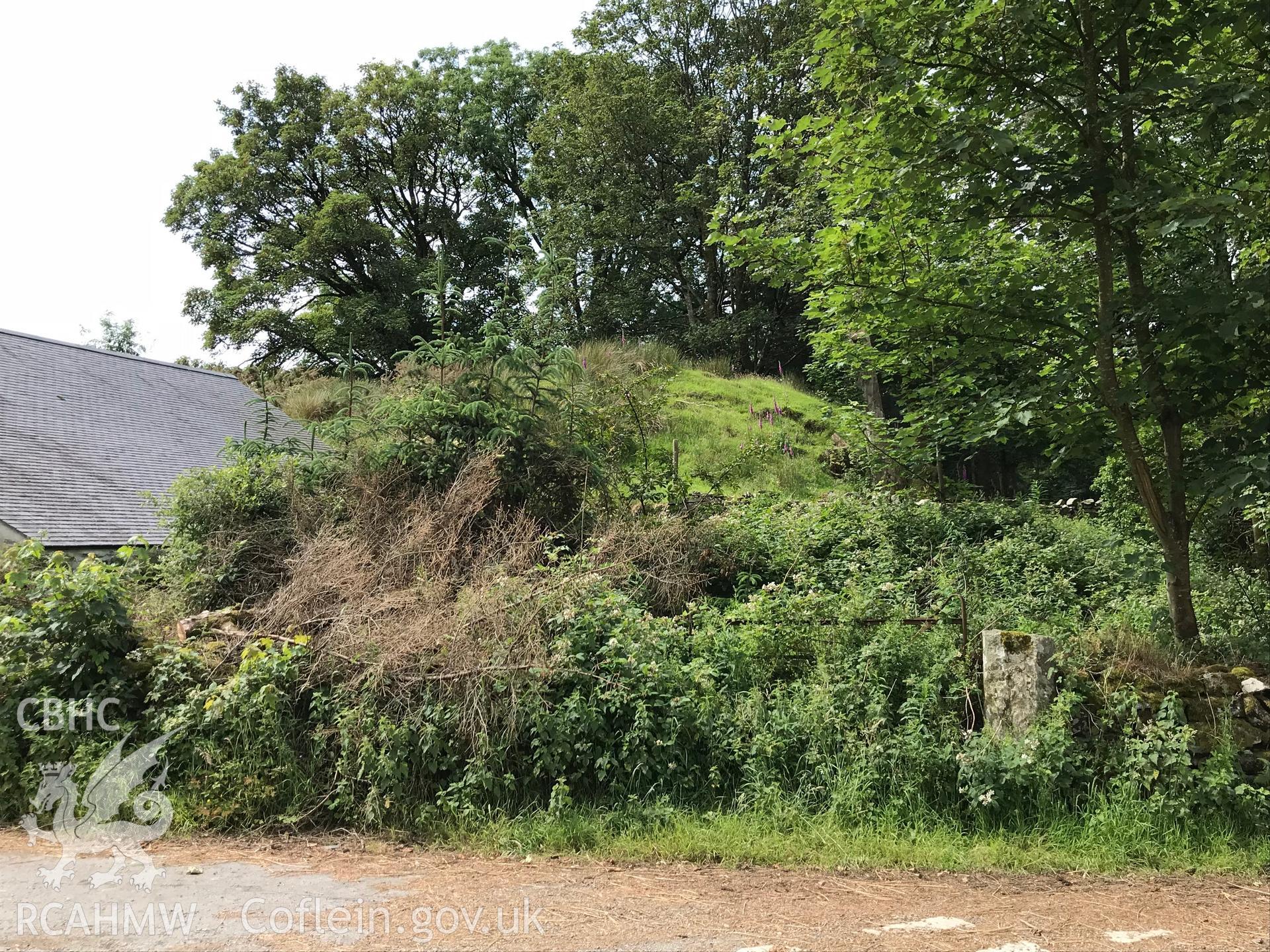 Colour photo showing Dolbenmaen castle mound, taken by Paul R. Davis, 23rd June 2018.