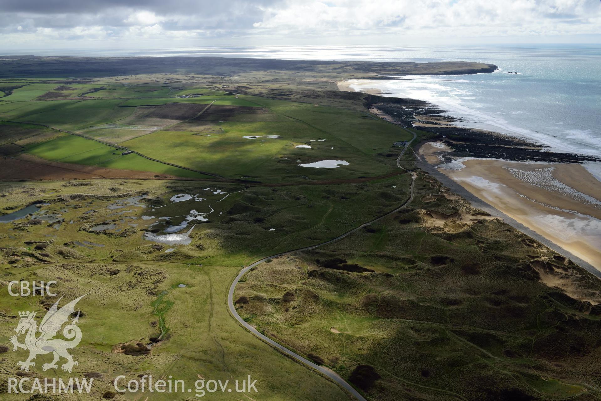 Kilpaison Burrows, landscape views of dunes. Baseline aerial reconnaissance survey for the CHERISH Project. ? Crown: CHERISH PROJECT 2018. Produced with EU funds through the Ireland Wales Co-operation Programme 2014-2020. All material made freely available through the Open Government Licence.
