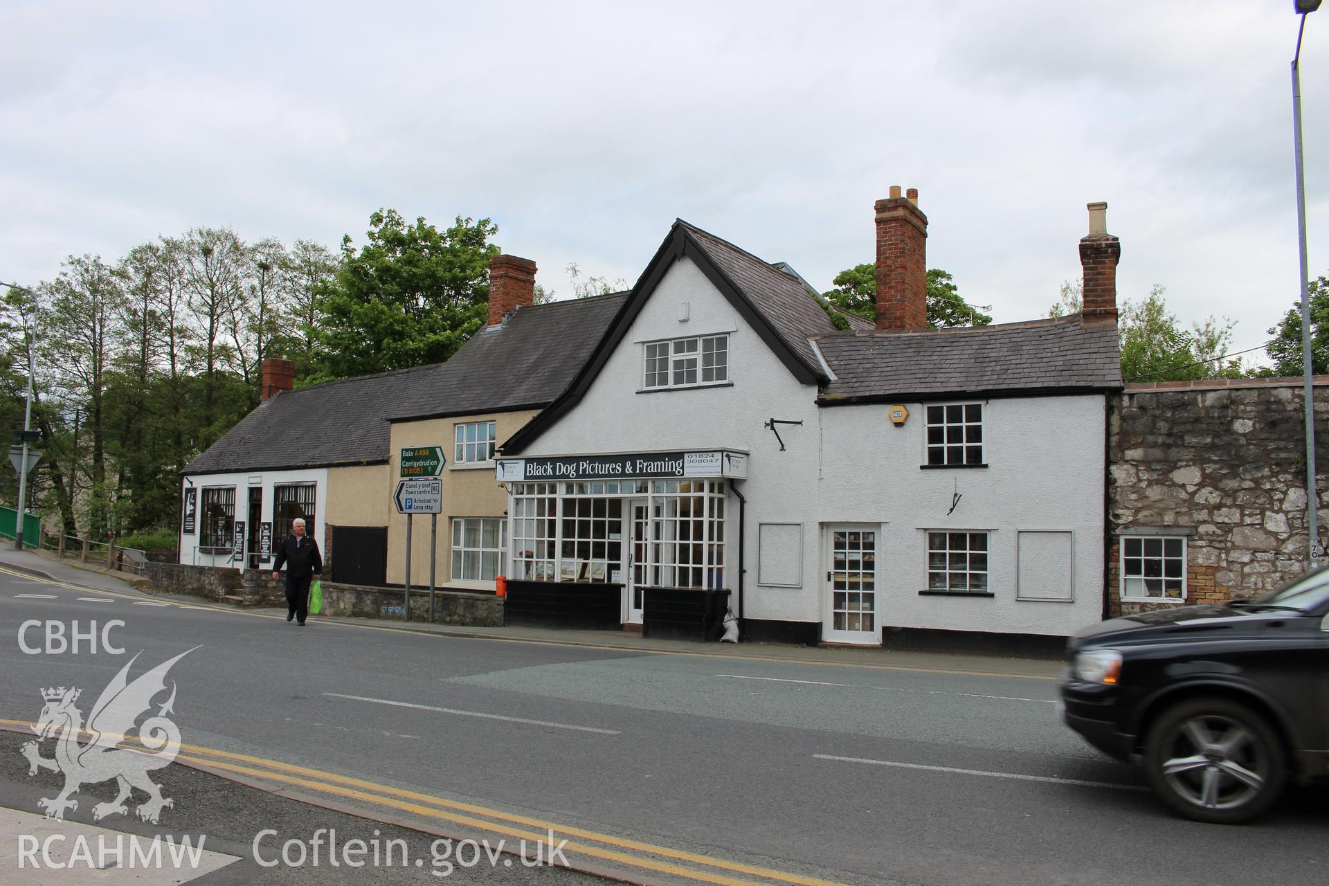 Colour photograph showing exterior view of 3, 5 and 7 Mwrog Street, Ruthin. Photographed during survey conducted by Geoff Ward on 14th May 2014.