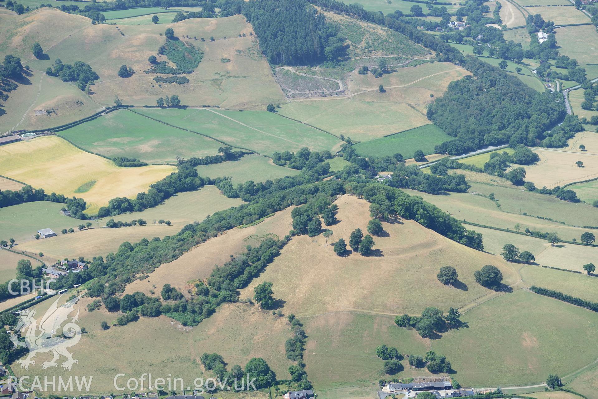 Royal Commission aerial photography of Soldier's Mount Hillfort taken on 19th July 2018 during the 2018 drought.