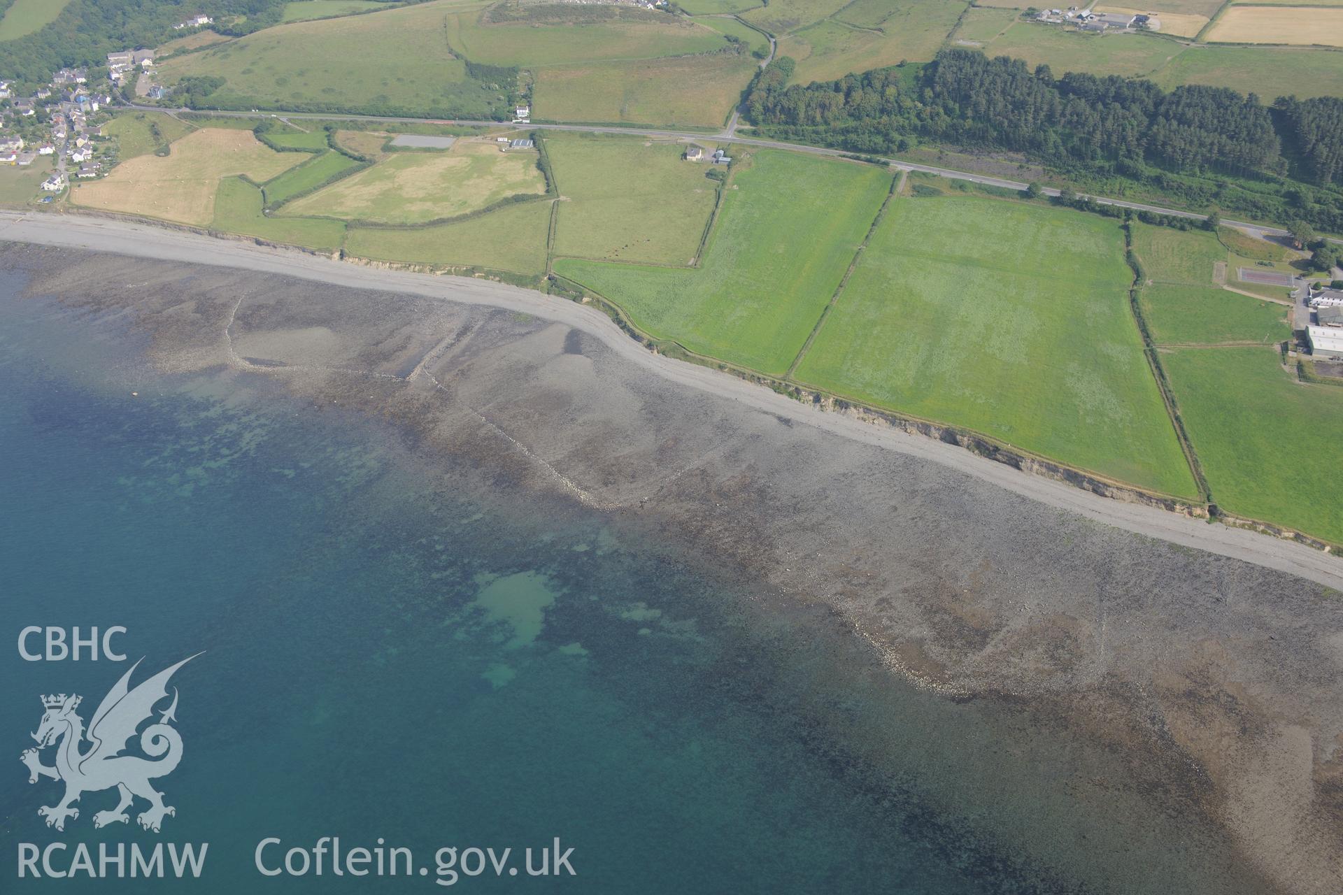 Aberarth fish trap complex. Oblique aerial photograph taken during the Royal Commission?s programme of archaeological aerial reconnaissance by Toby Driver on 12th July 2013.