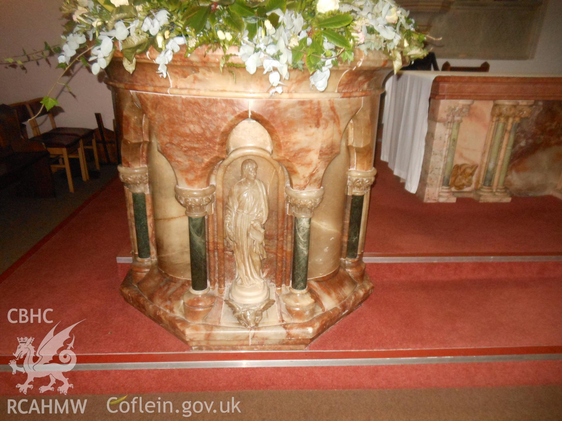 A cut-down version of the pulpit from St Luke's Church, Pontnewynydd relocated at St John the Baptist Church, Trowbridge, photo by Julian Orbach donated by Michael Statham.
