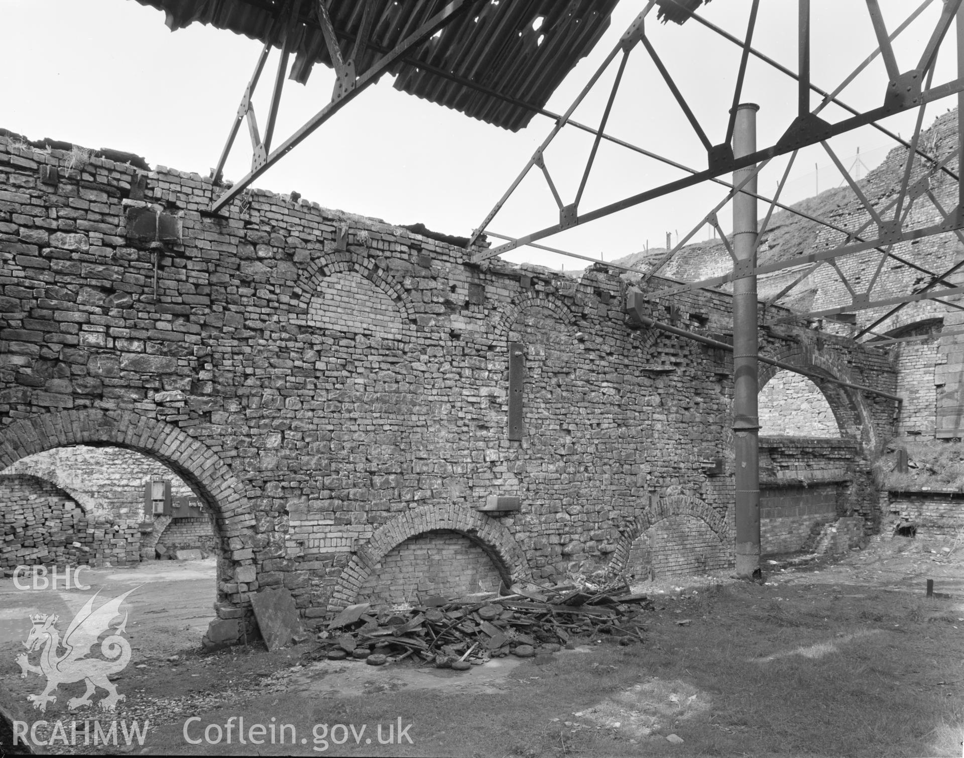 Digital copy of an acetate negative showing view of Blaenavon Ironworks taken by D.O.E. in 1977.