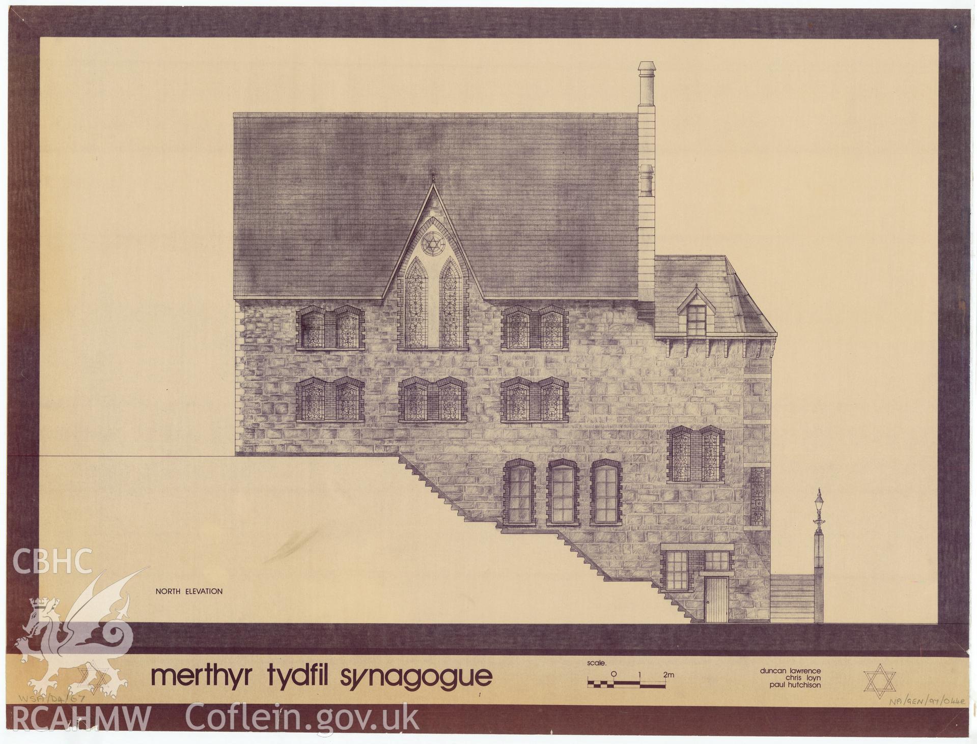North elevation drawing of Merthyr Tydfil Synagogue. ref. WSA/D4/67. nprn 11795.