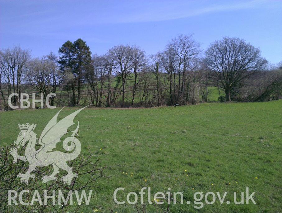 Digital colour photograph of the Coed Llathen battlefield. Photographed during Phase Three of the Welsh Battlefield Metal Detector Survey, carried out by Archaeology Wales, 2012-2014. Project code: 2041 - WBS/12/SUR.