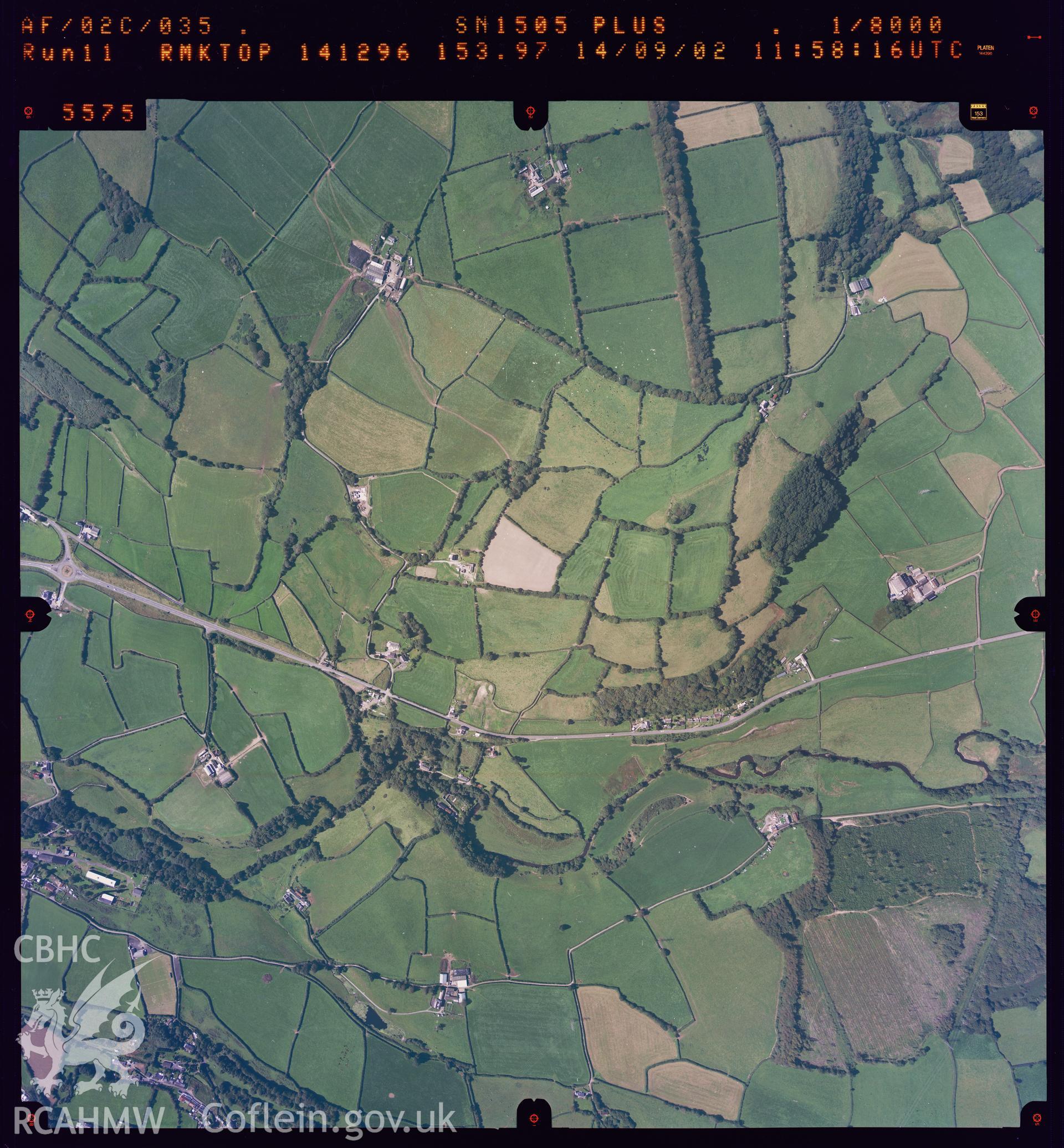 Digital copy of an aerial view of Kidwelly by Ordnance Survey, 2002.