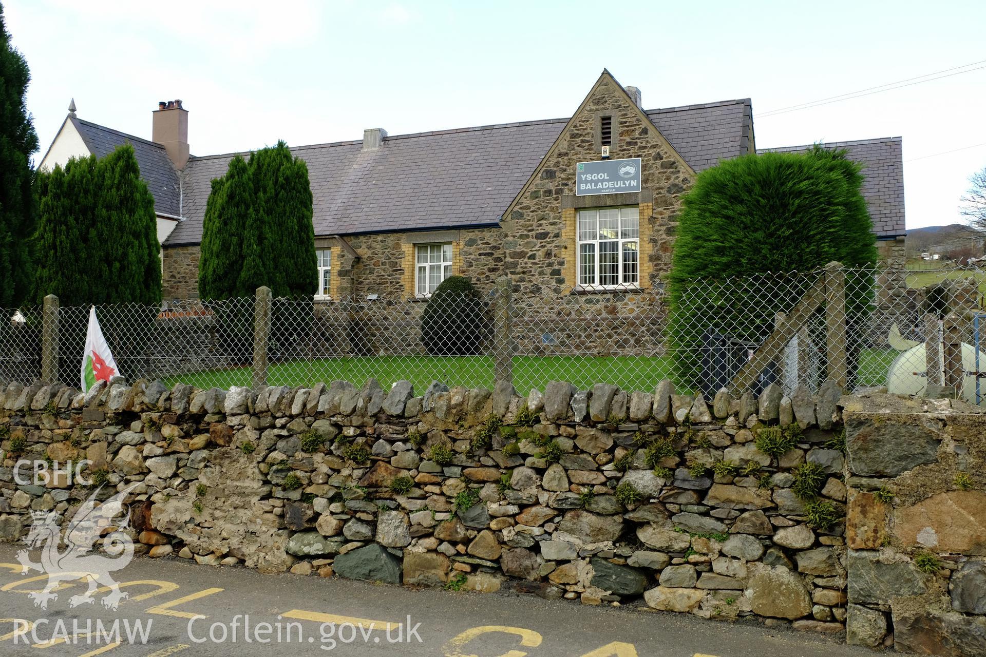 Colour photograph showing view looking north at Ysgol Baladeulyn, Nantlle, produced by Richard Hayman 9th February 2017