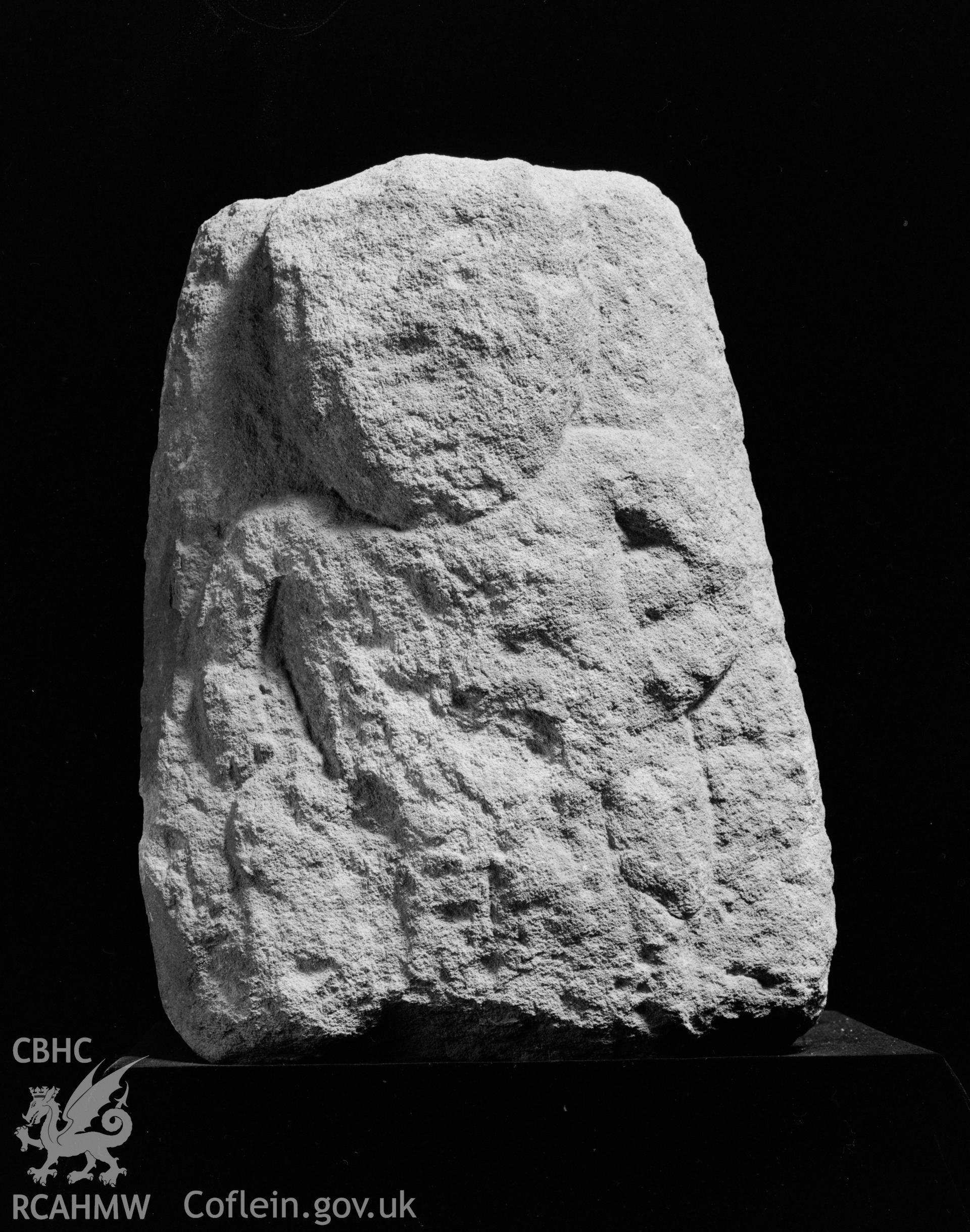 Digital copy of a the carved figure of 'sheela-na-gig', previously thought to be of St Non, from Neuadd.